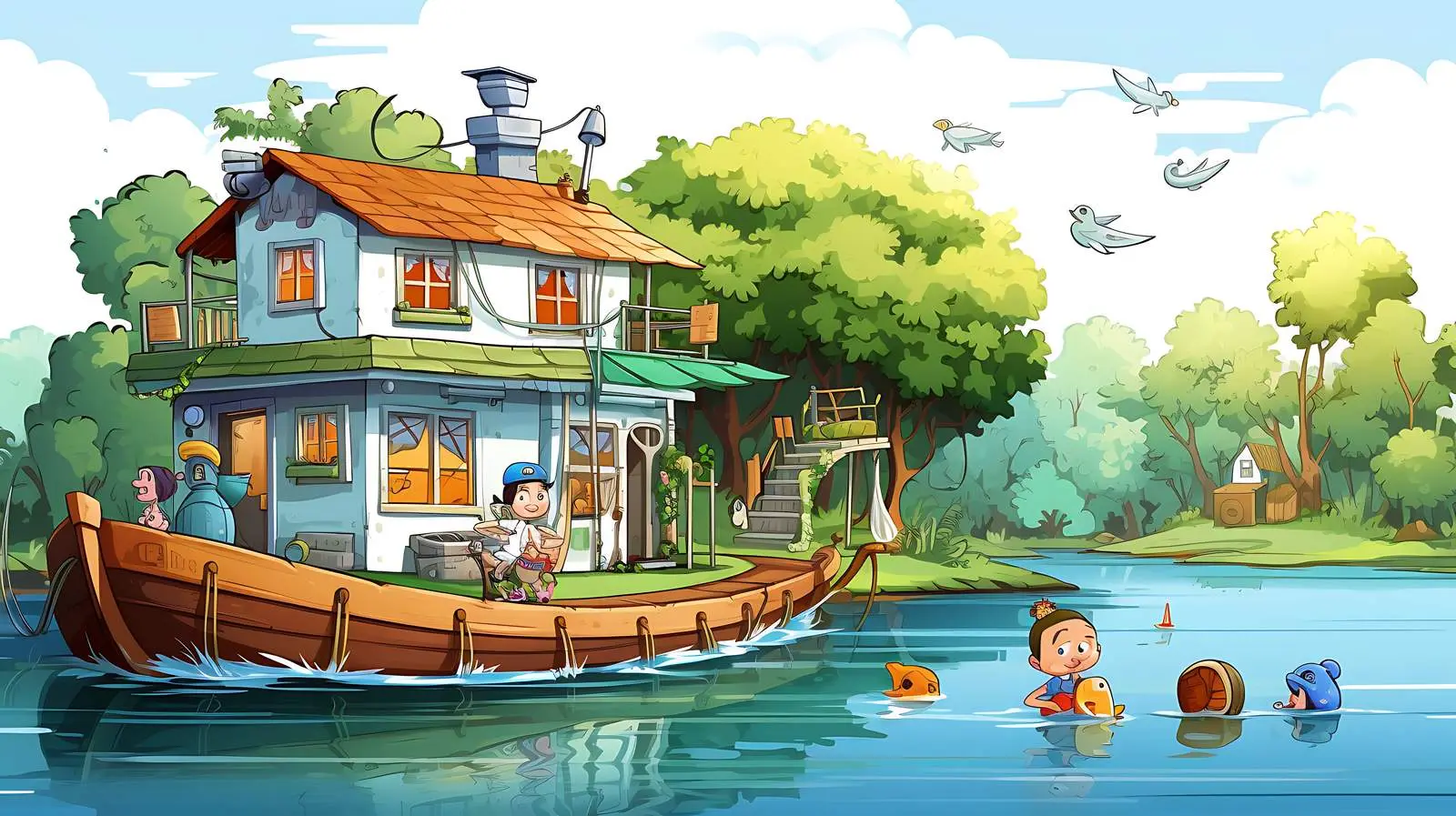 Kids Playing by Houseboat — free download from Dotvec
