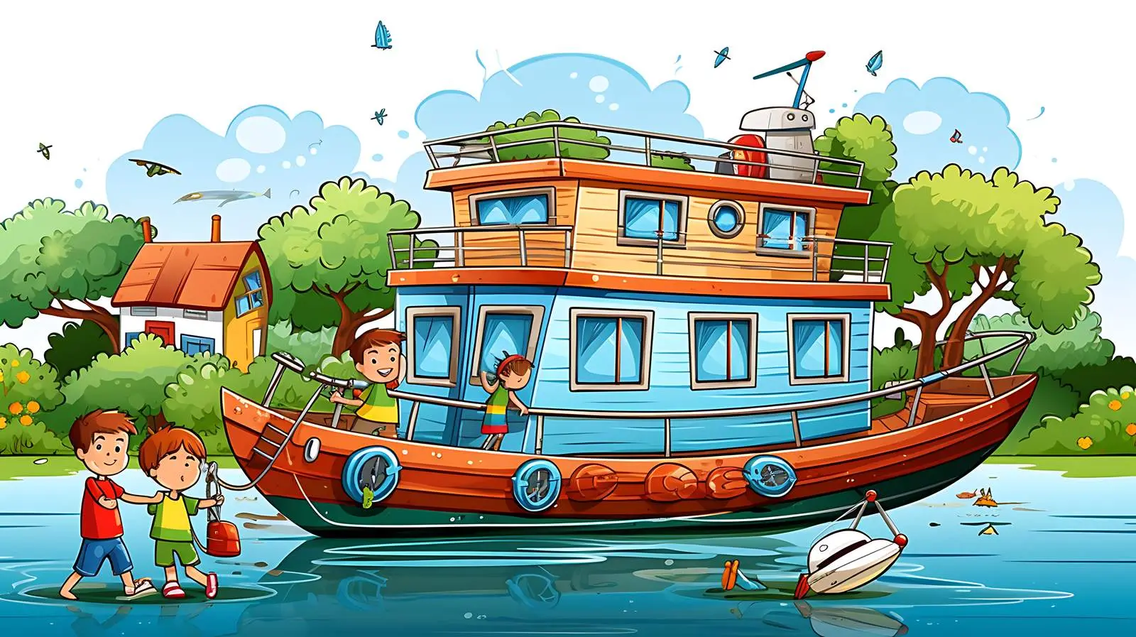 Children Playing by Houseboat — free download from Dotvec