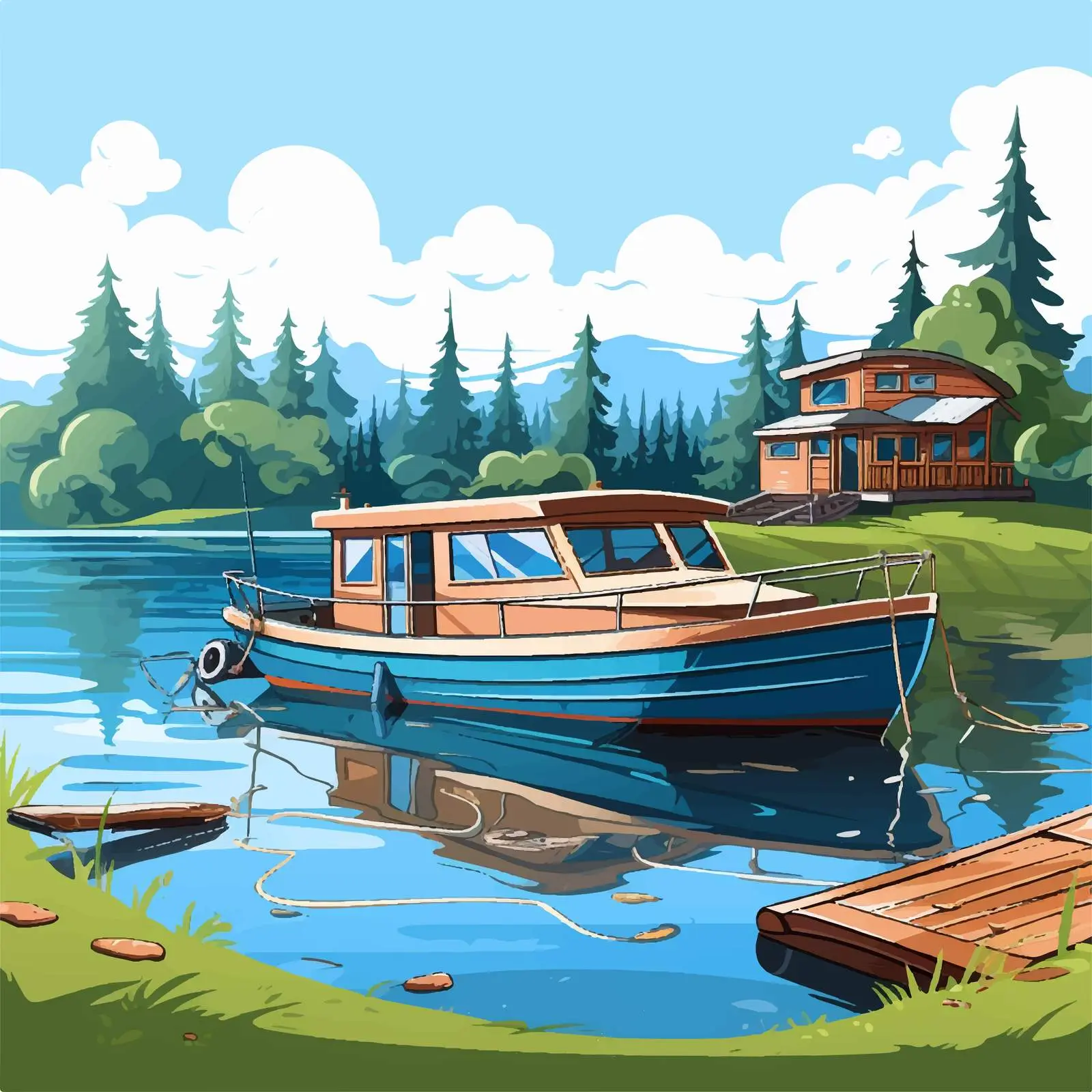 Boat Parking Illustration by the Lake — free download from Dotvec