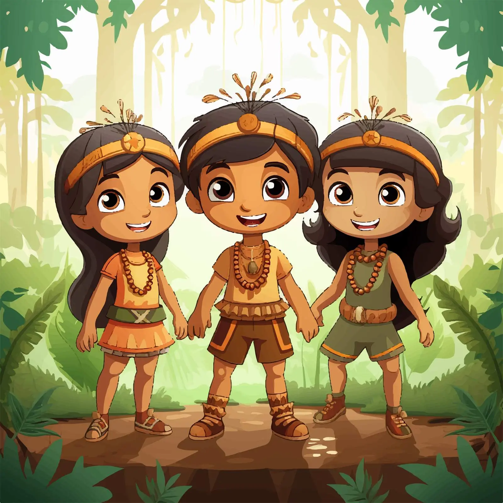 Three Indian Kids Exploring Forest Illustration — free download from Dotvec