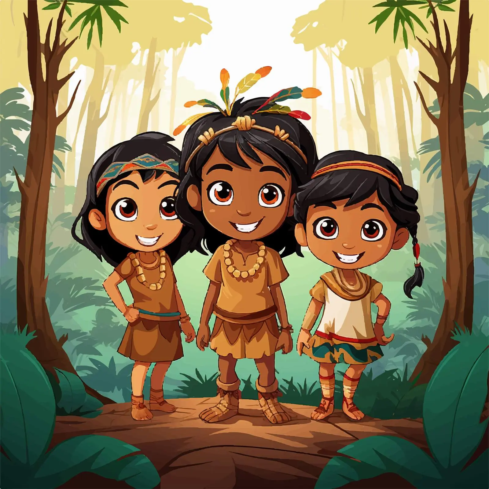 Three Indian Kids in Forest Illustration — free download from Dotvec