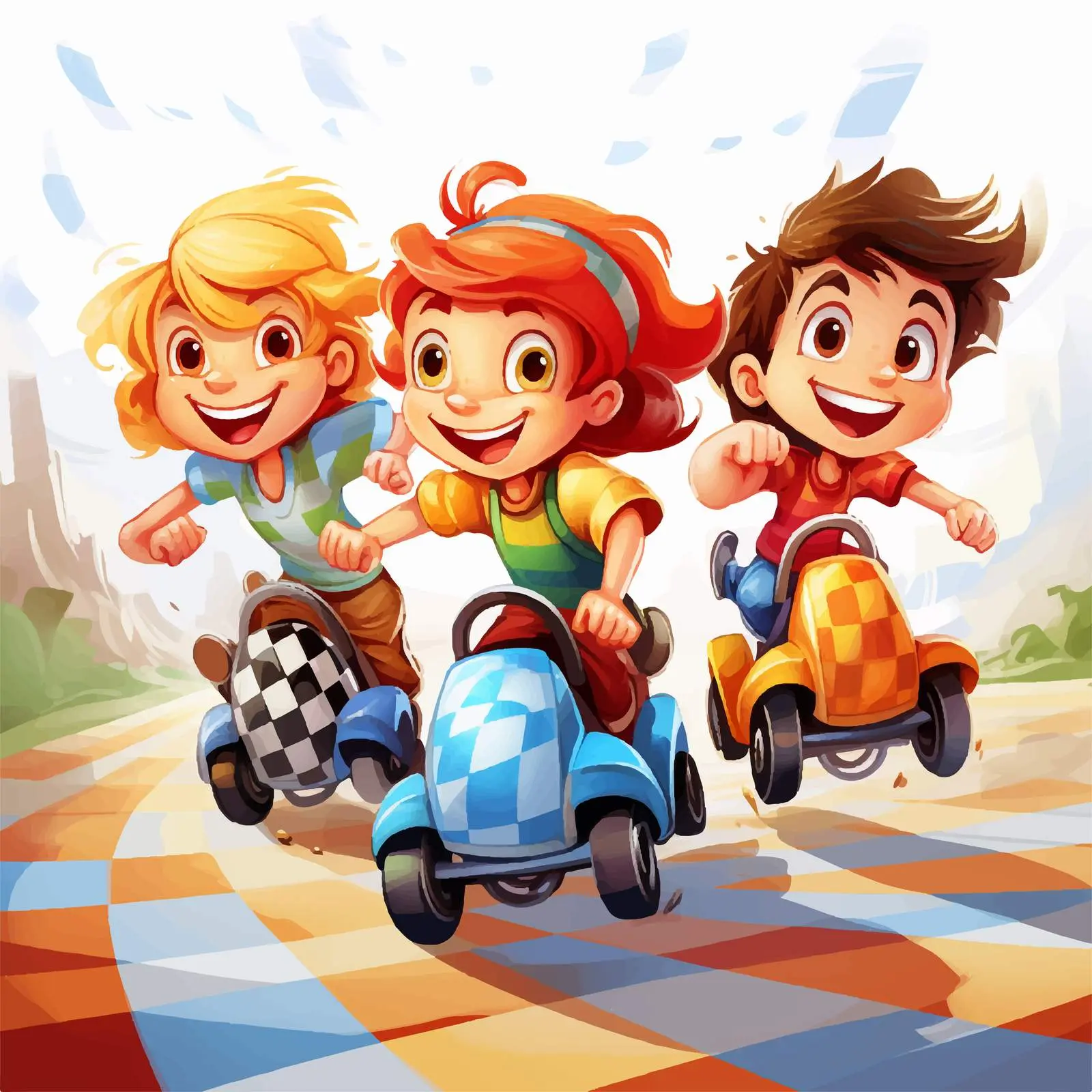 Three Kids Racing on Street Vector Illustration — free download from Dotvec