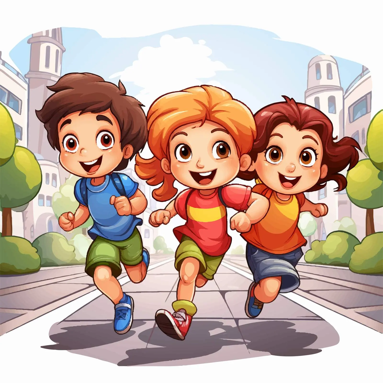 Three Kids Racing in the Street Illustration — free download from Dotvec