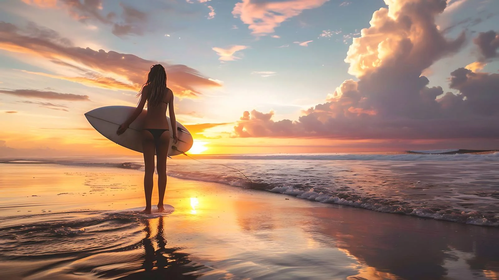 Sunset Surfer Woman in Bali Paradise — free download from Dotvec