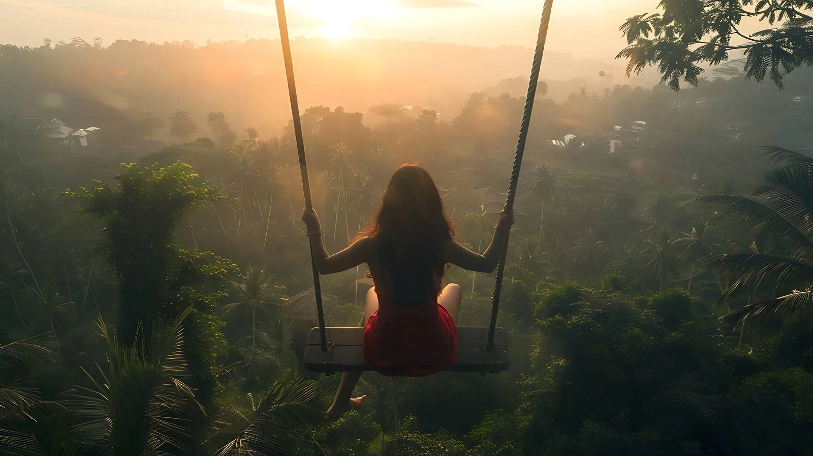 Serene young woman on swing, Indonesia — free download from Dotvec