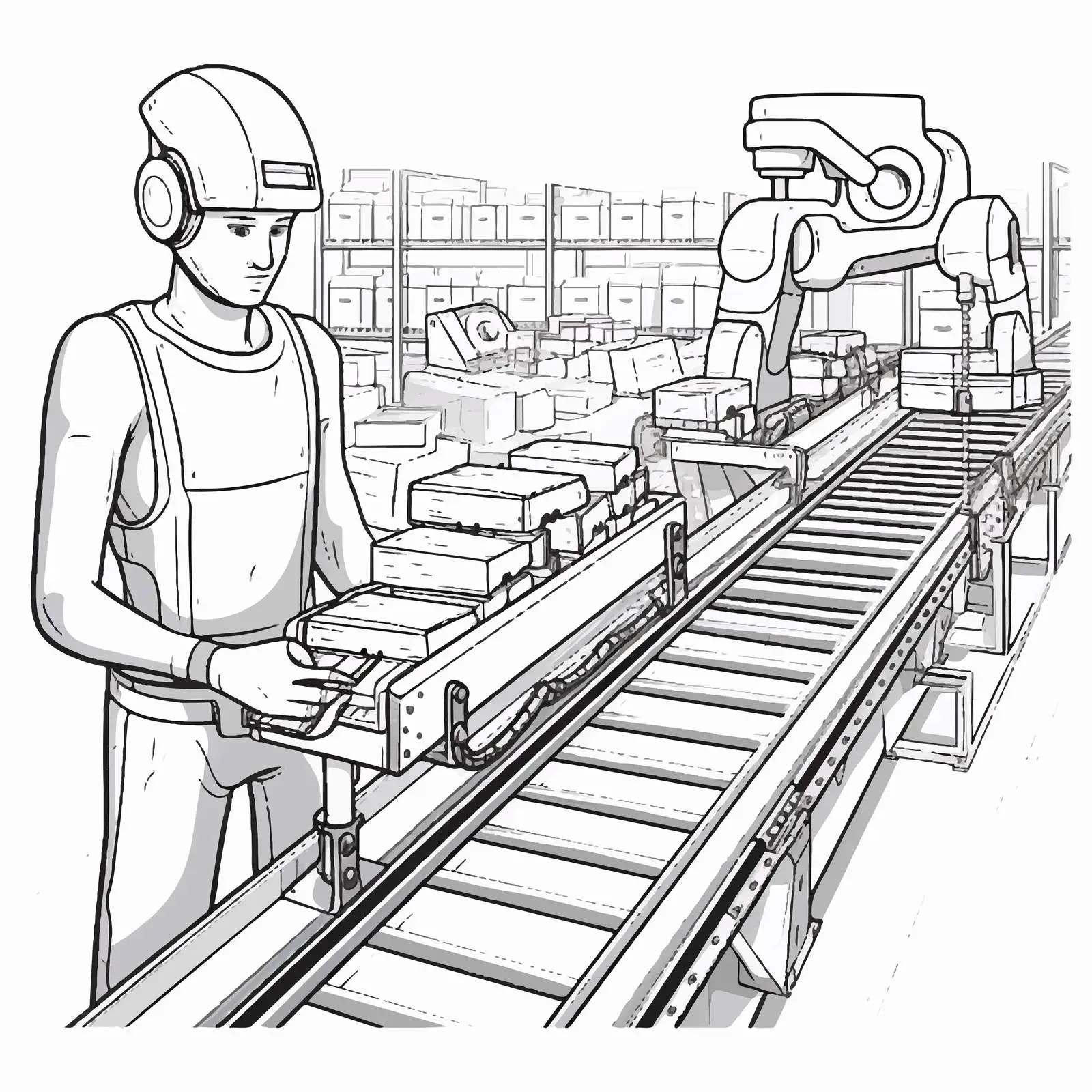 Industrial Belt Conveyor with Robotic Arms — free download from Dotvec