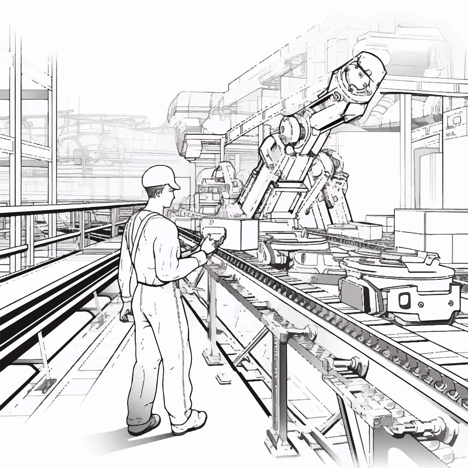 Industrial Belt Conveyor with Robotic Arms — free download from Dotvec