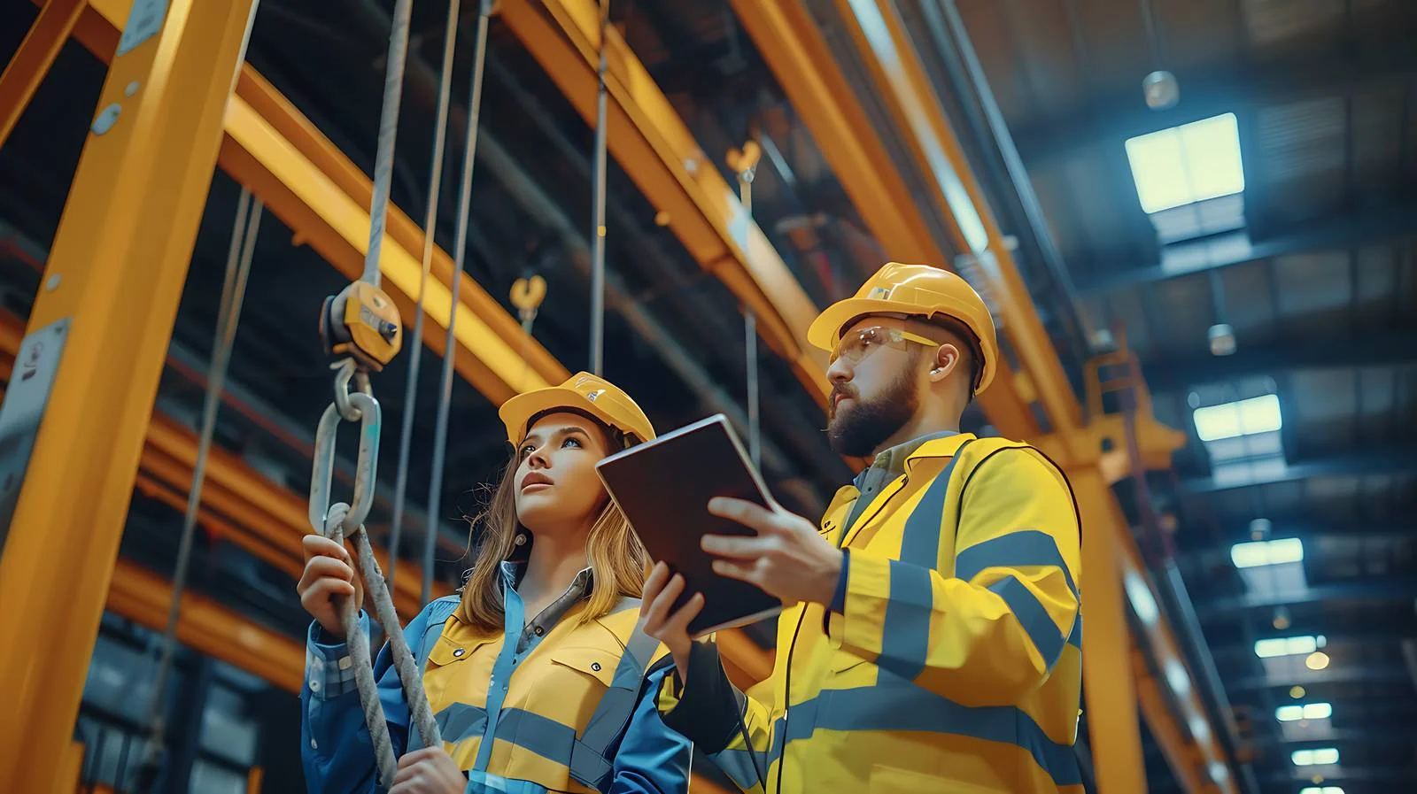 Industrial Worker Fixing Hoist on Crane — free download from Dotvec