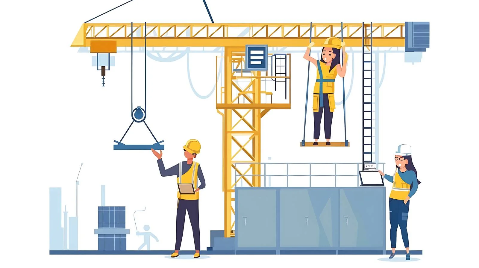 Industrial Worker Fixing Hoist on Crane — free download from Dotvec