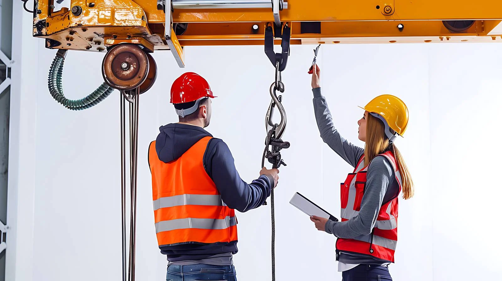 Industrial Worker Fixing Hoist Sling on Crane — free download from Dotvec