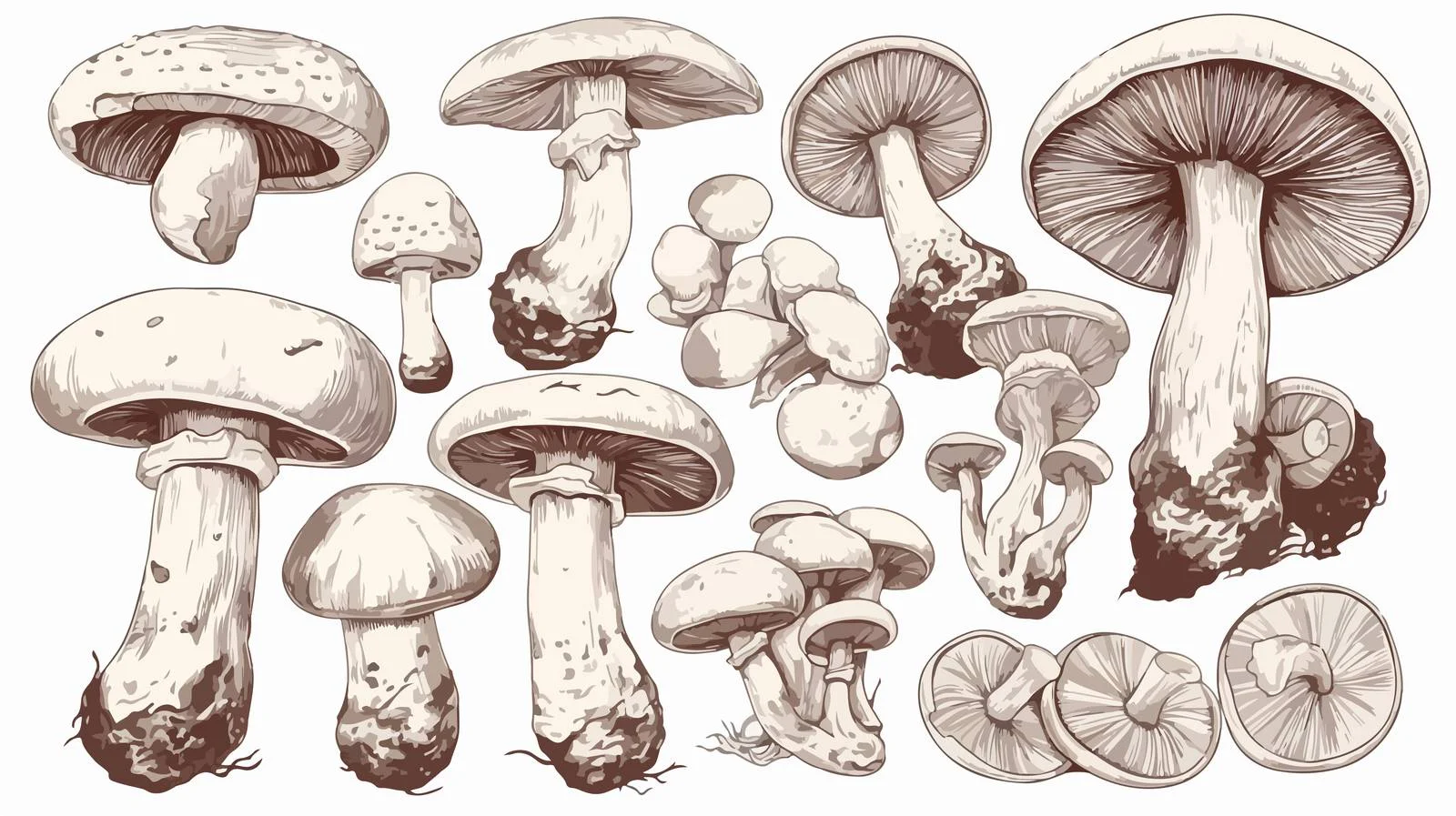 Assorted inedible mushrooms with labeled names — free download from Dotvec