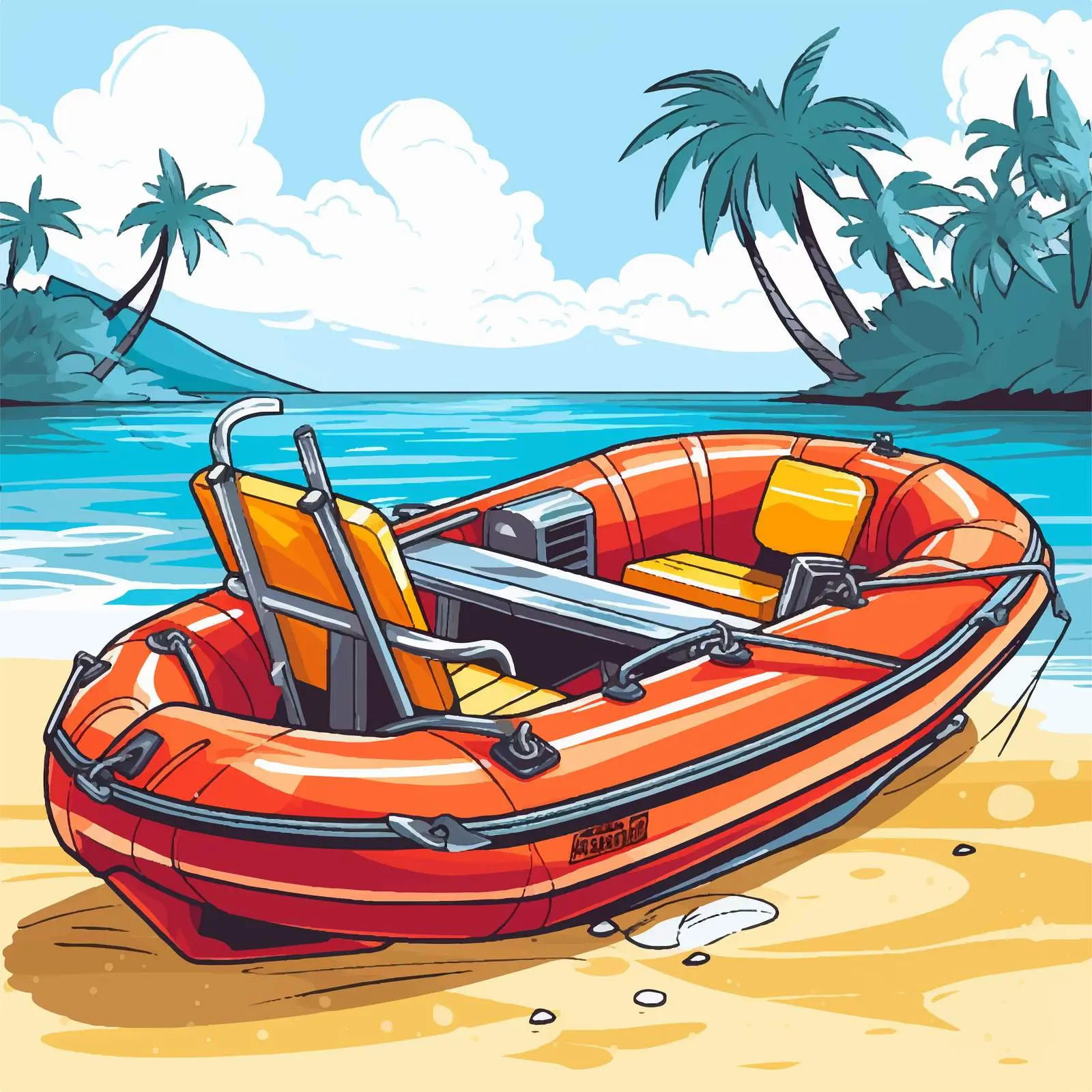 Inflatable Boat Illustration at the Beach — free download from Dotvec