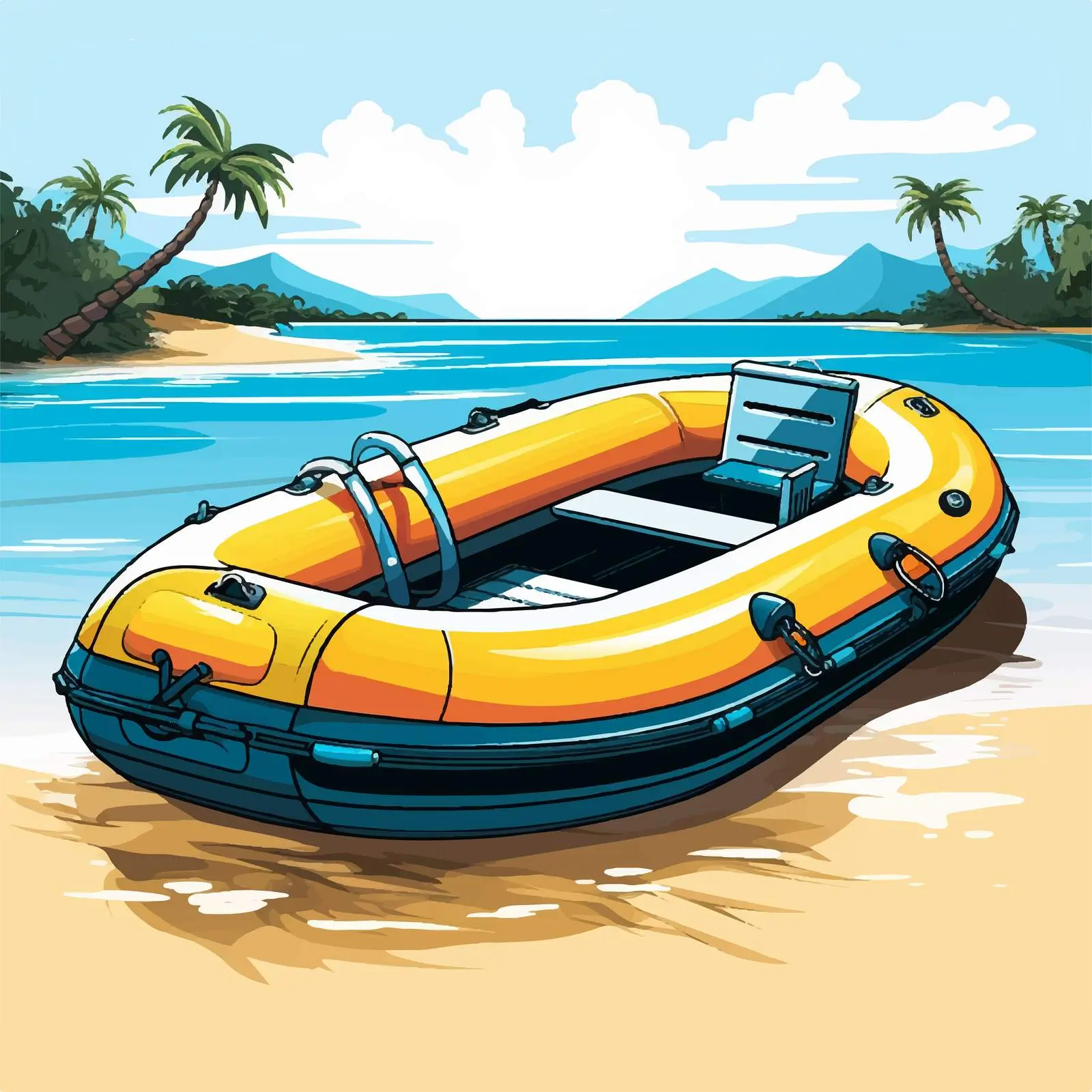 Inflatable Boat Illustration at the Beach — free download from Dotvec