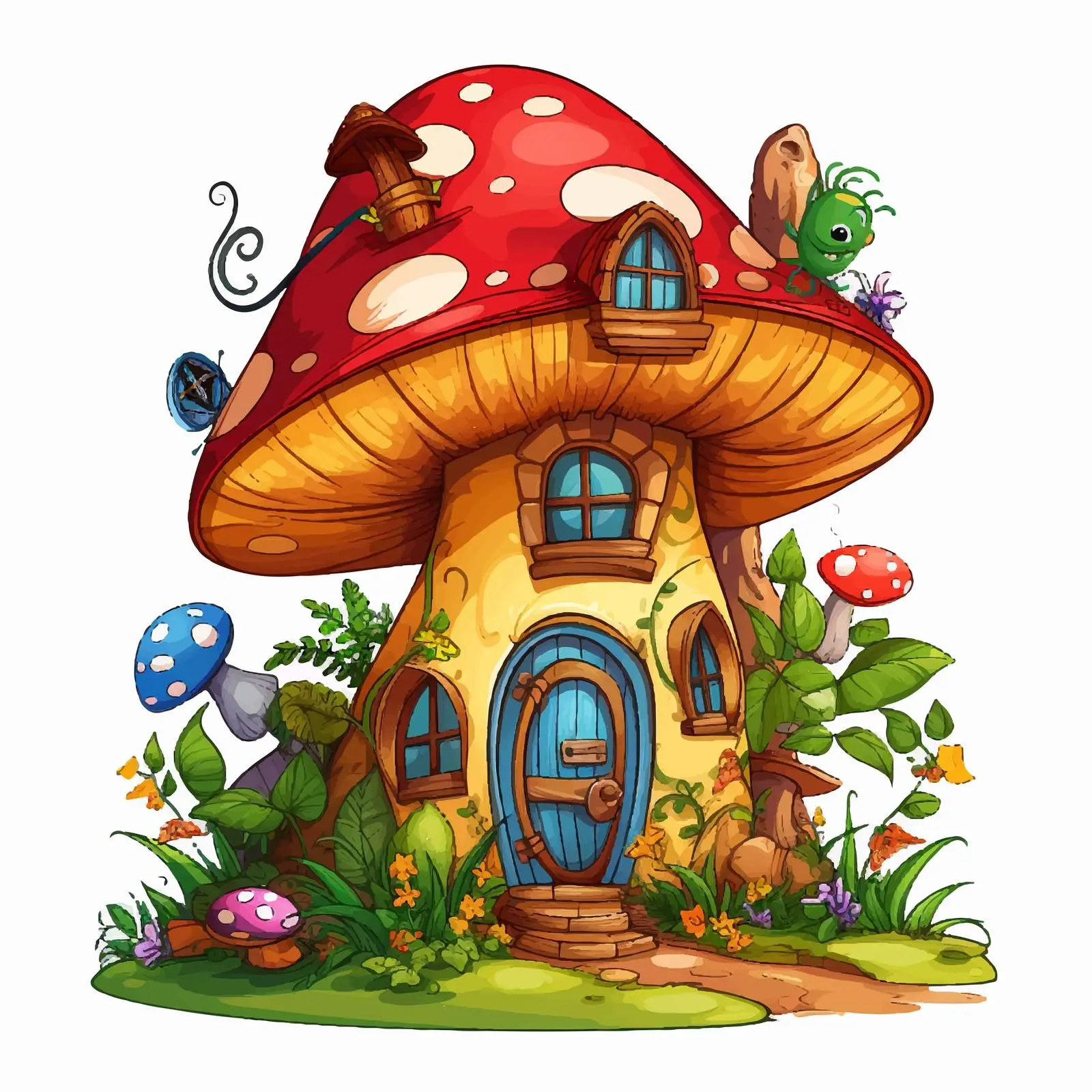 Whimsical Insect Character at Fairy House — free download from Dotvec