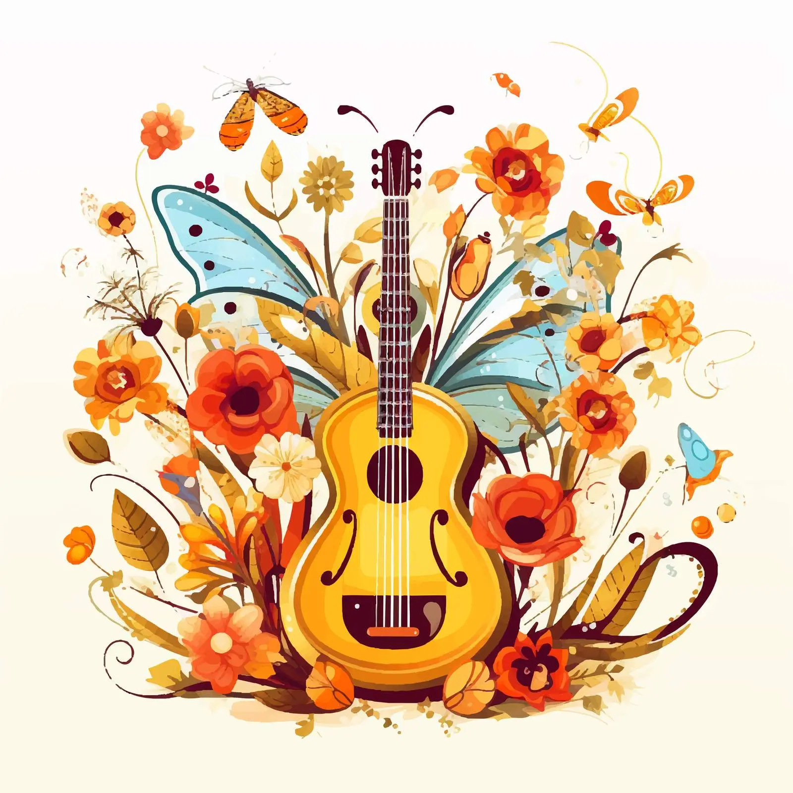 Insects Playing Music Among Flowers Vector Art — free download from Dotvec