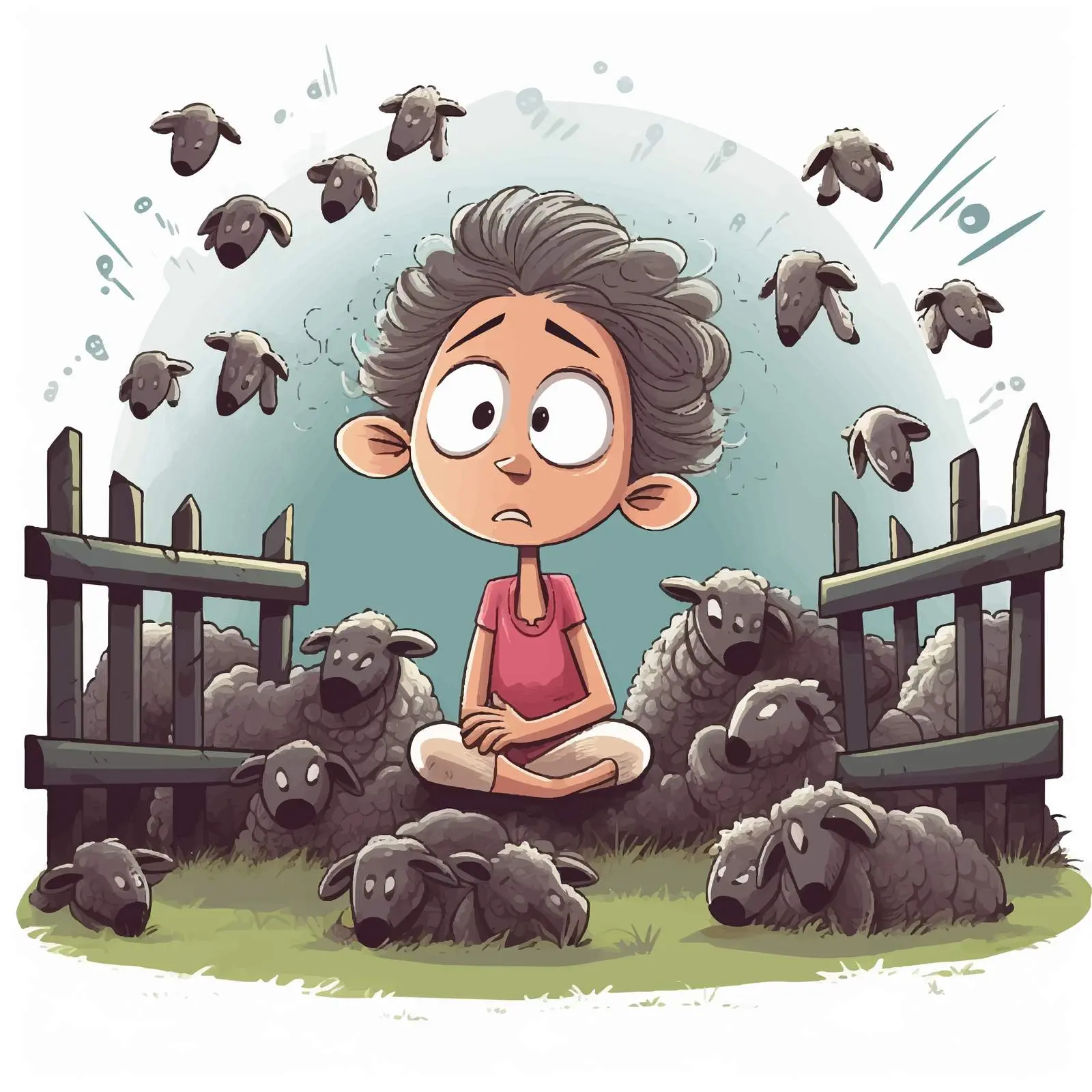 Comic Illustration of Insomnia and Counting Sheep — free download from Dotvec