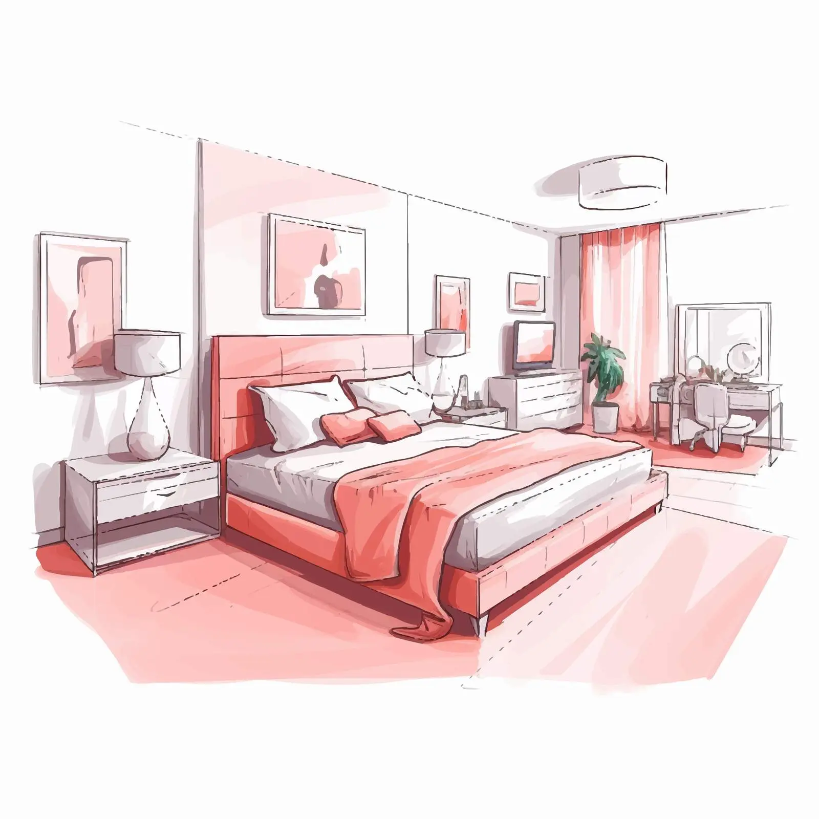 Modern Pastel Bedroom Design Sketch — free download from Dotvec