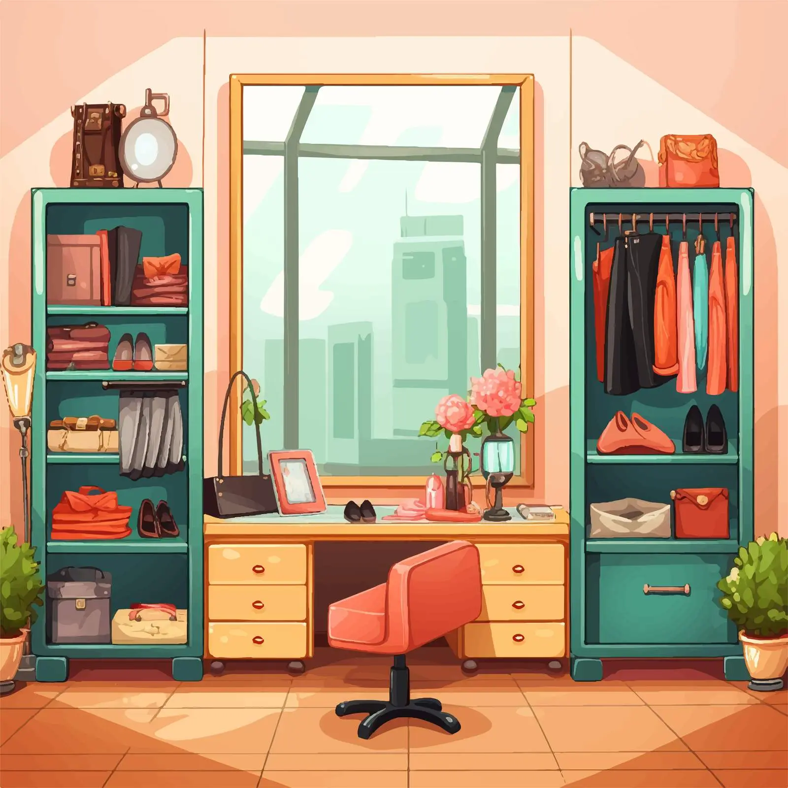 Stylish Dressing Room Interior Design Vector Illustration — free download from Dotvec