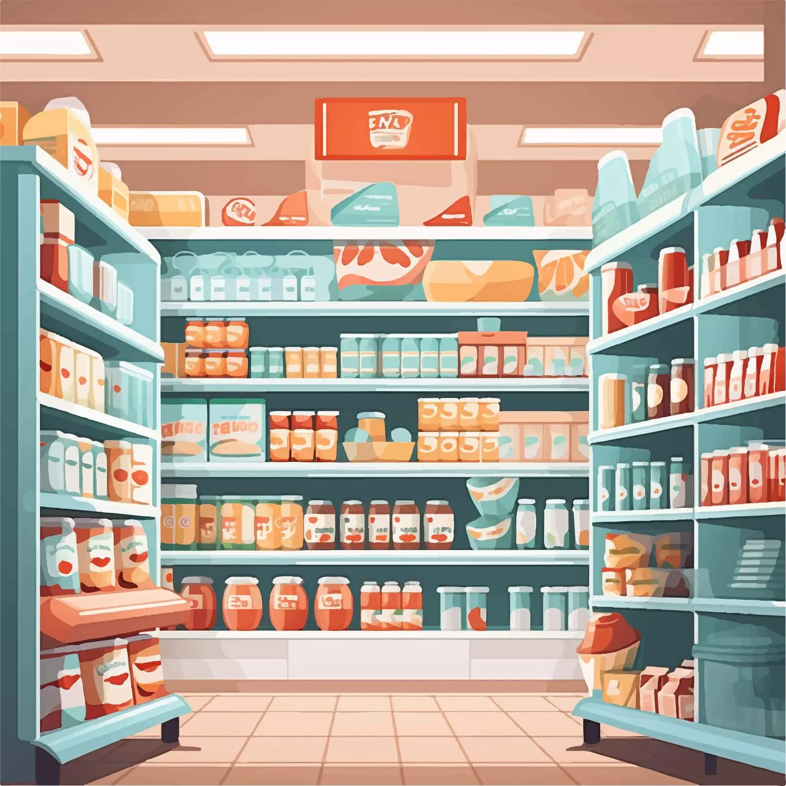 Modern Grocery Store Interior with Product Shelves — free download from Dotvec