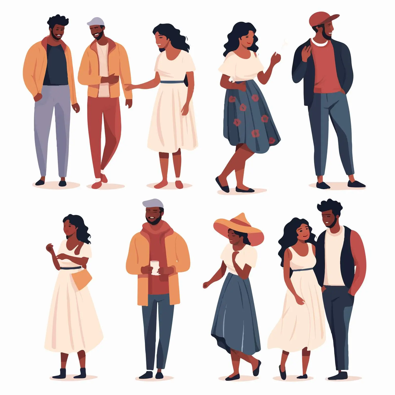 Modern Interracial Couple Flat Vector Illustrations – free couple graphic image from Dotvec