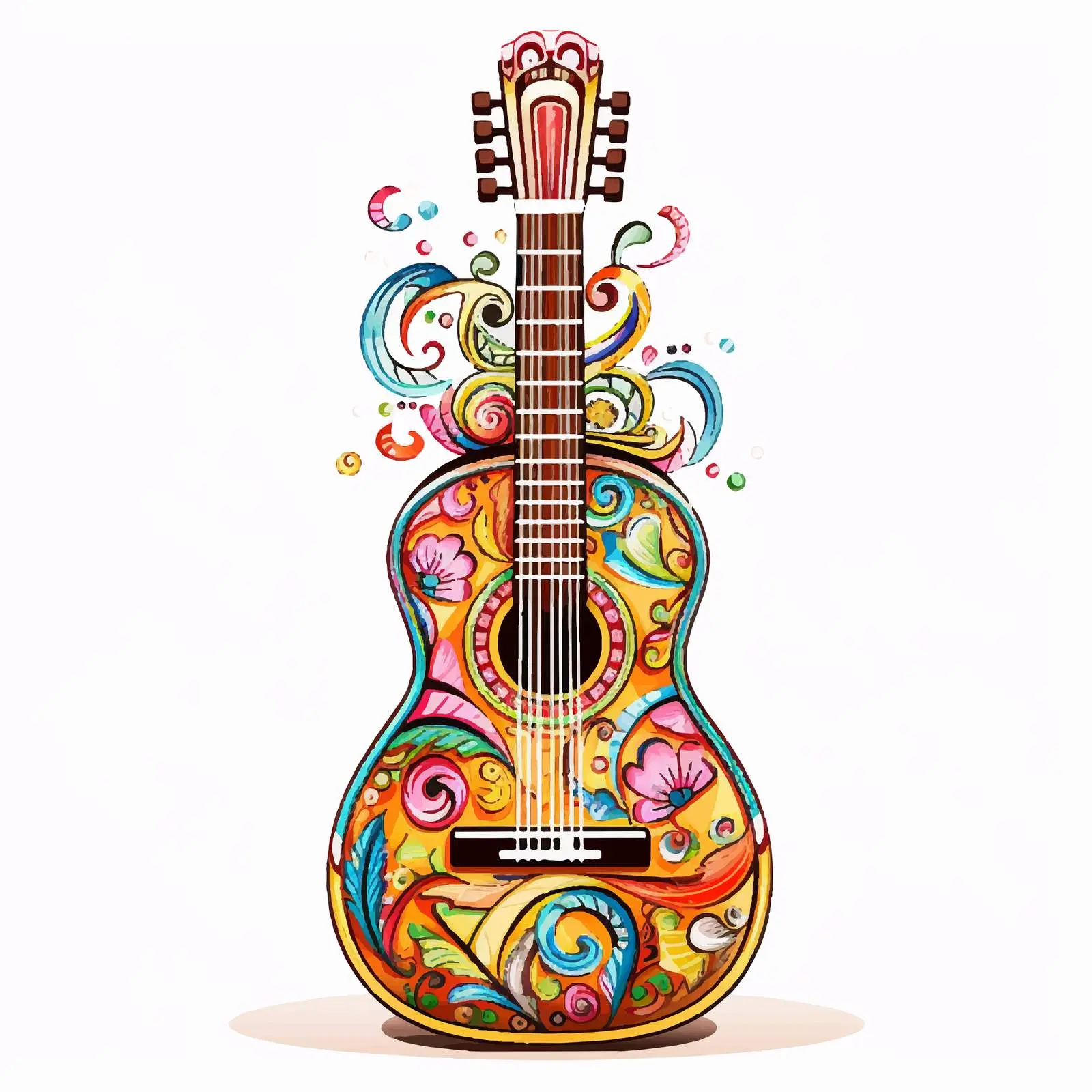 Traditional Mexican Guitar with Intricate Design Vector – free guitar art image from Dotvec