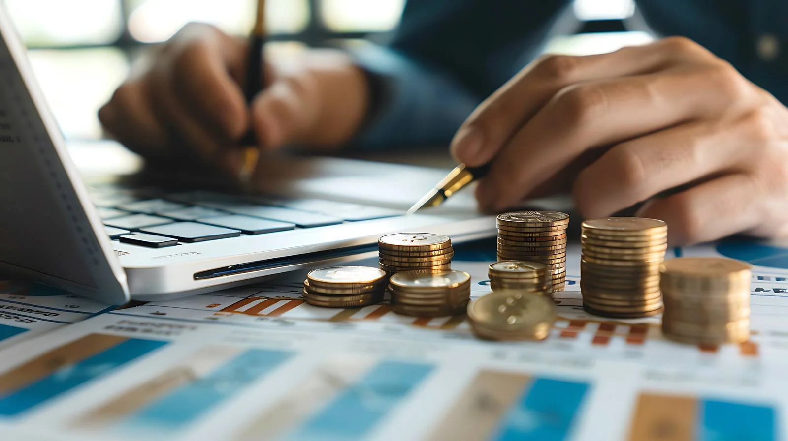 Professional Investor Desk Workspace with Pen — free download from Dotvec