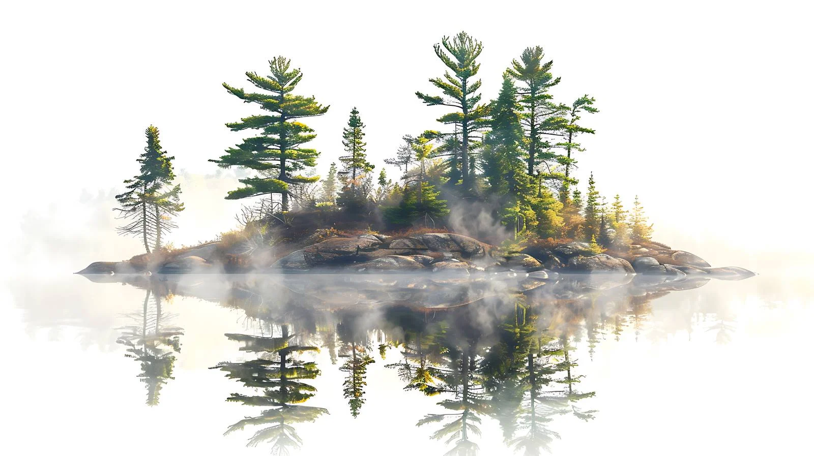 Misty Morning Islands with Pine Trees — free download from Dotvec