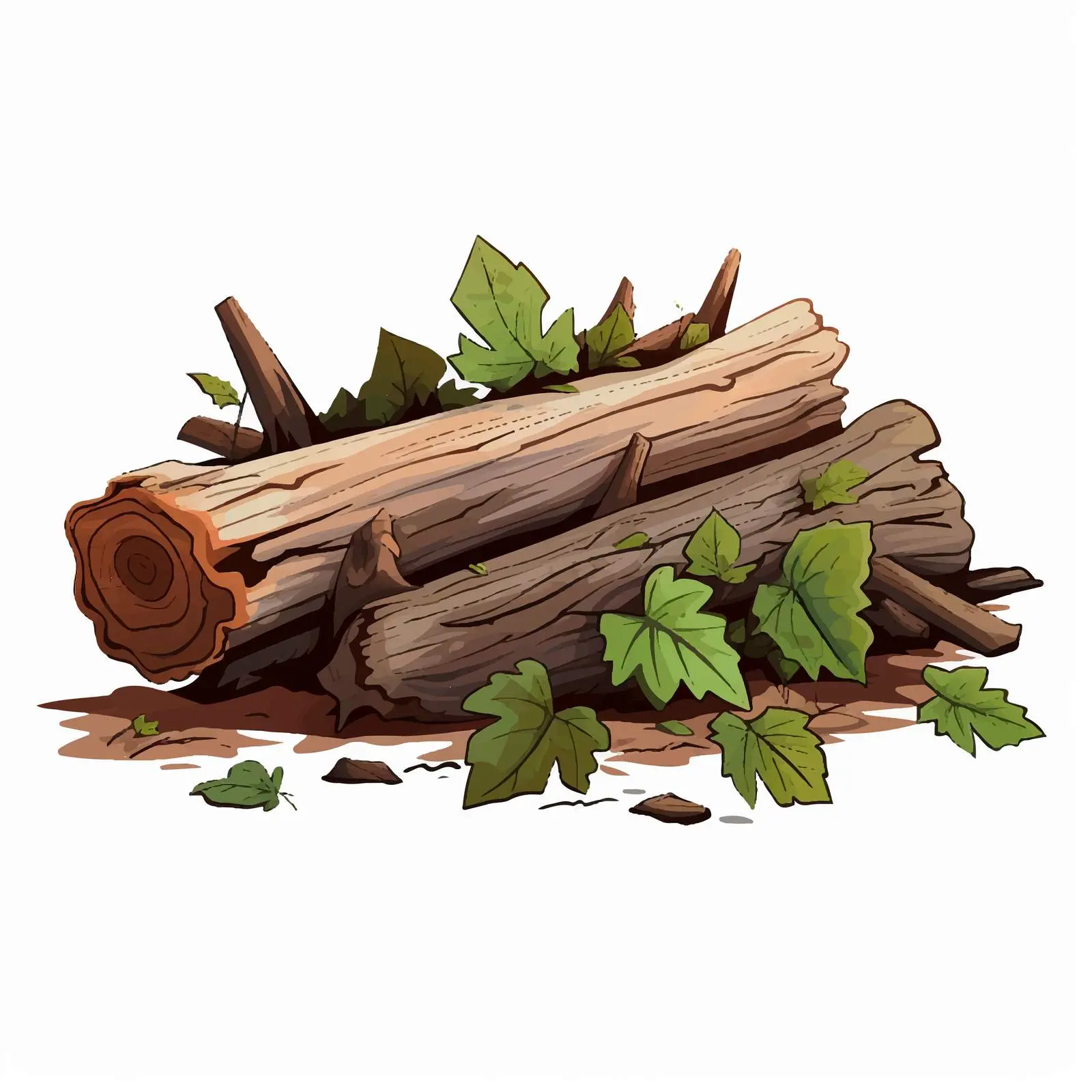 Isolated Decayed Timber with Leaves Illustration — free download from Dotvec