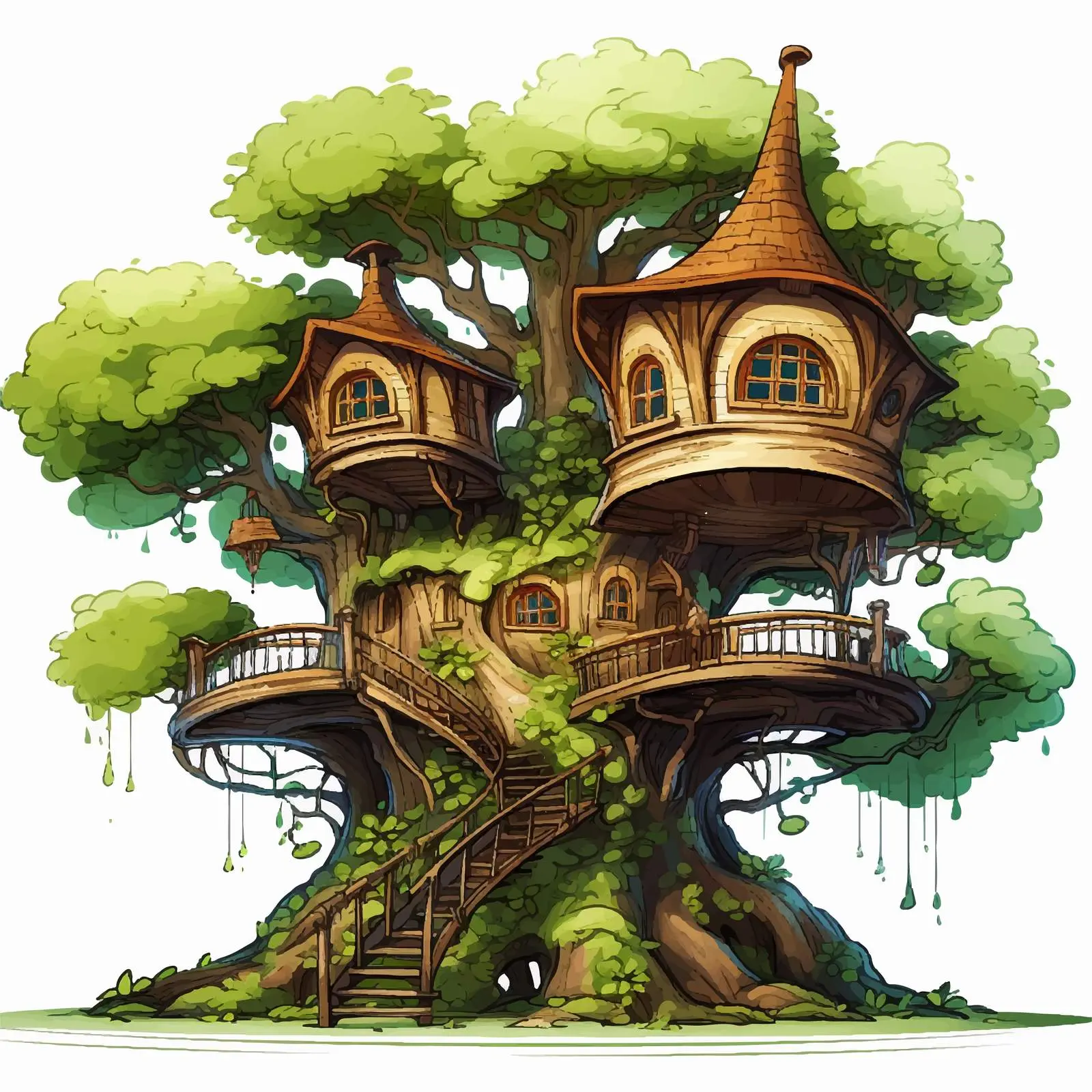 Fantasy Tree House Illustration on White Background — free download from Dotvec