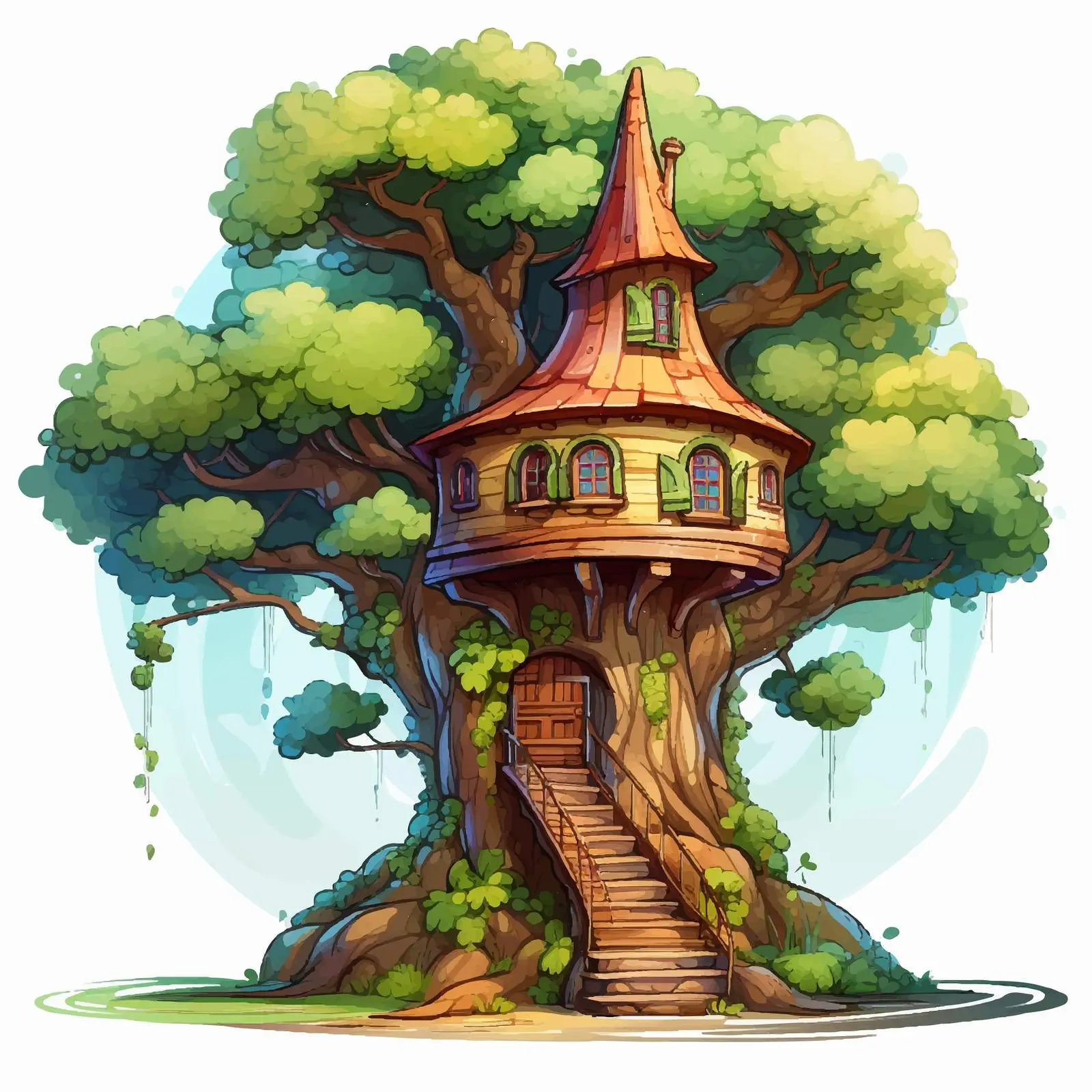 Isolated Fantasy Tree House Illustration on White Background — free download from Dotvec