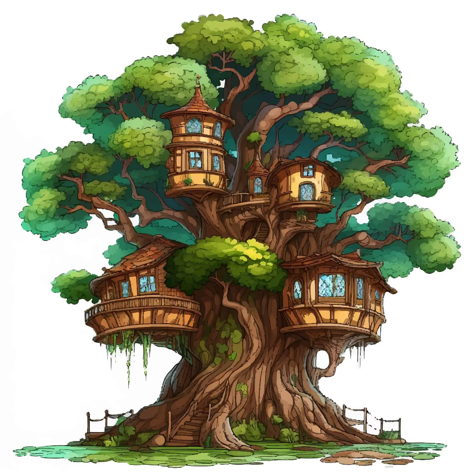 Fantasy Tree House Illustration on White Background — free download from Dotvec