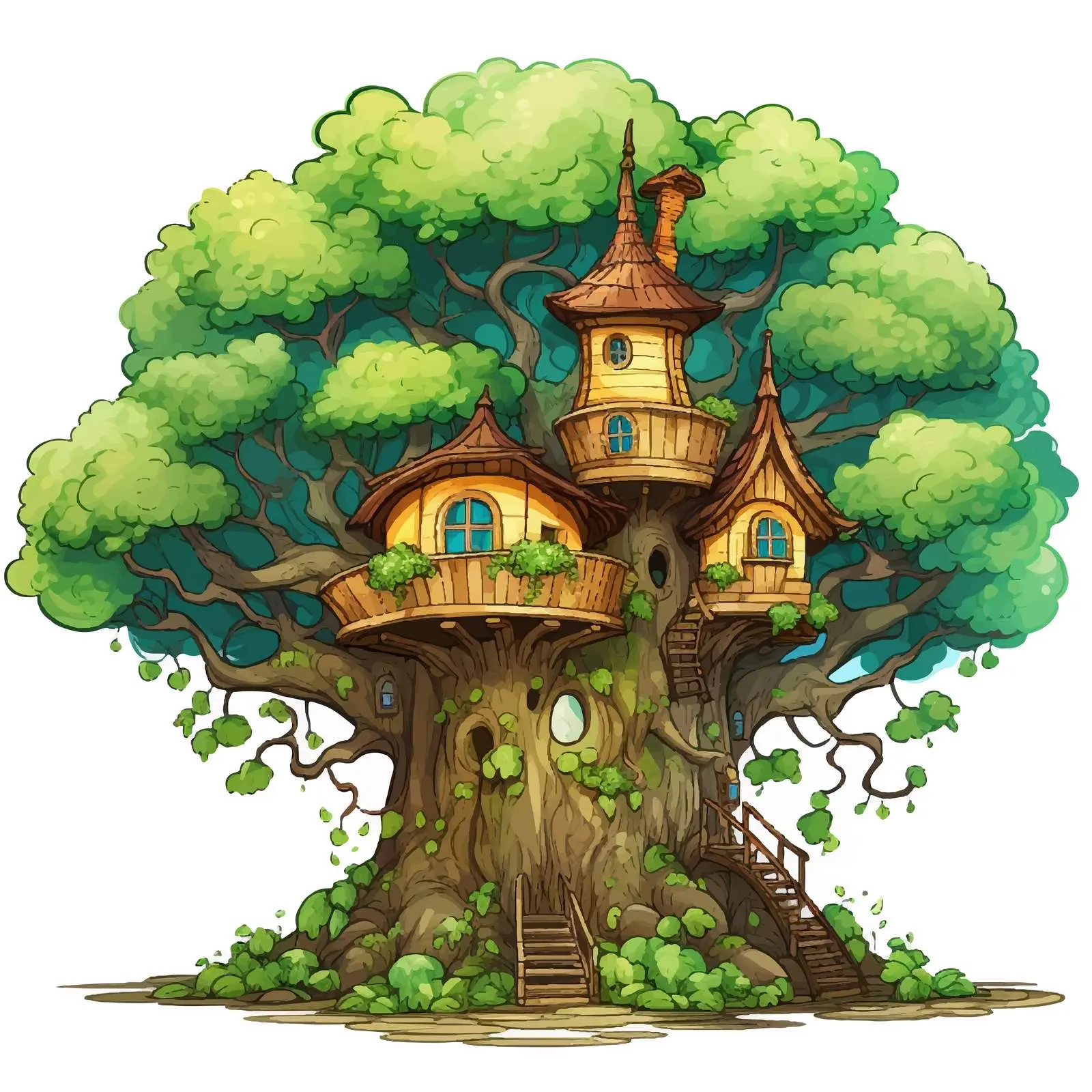 Isolated Fantasy Tree House Illustration — free download from Dotvec