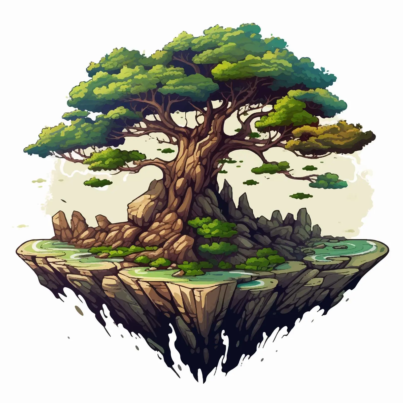 Isolated Fantasy Tree on Cliff Illustration — free download from Dotvec