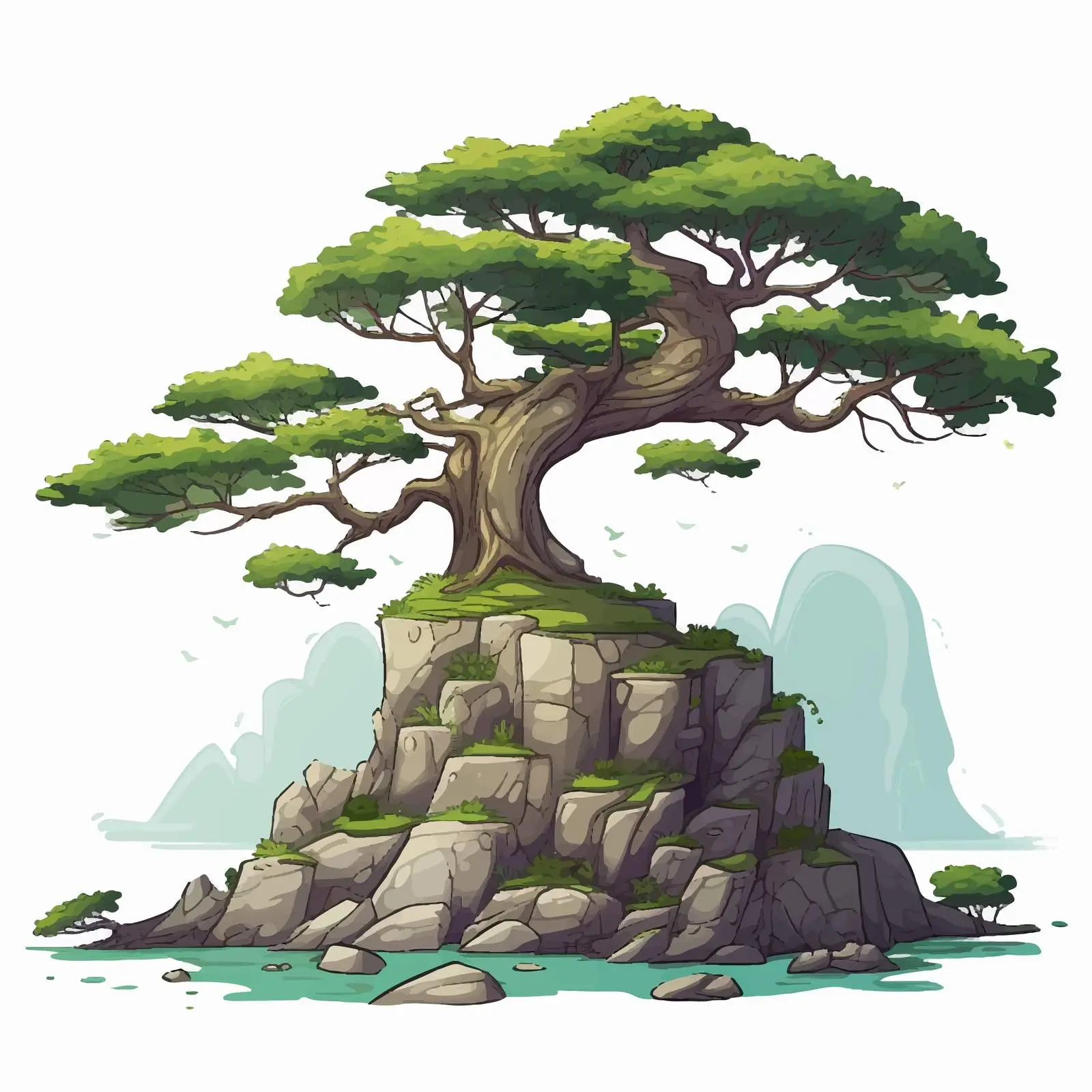 Isolated Fantasy Tree on Cliff Illustration – free fantasy tree image from Dotvec