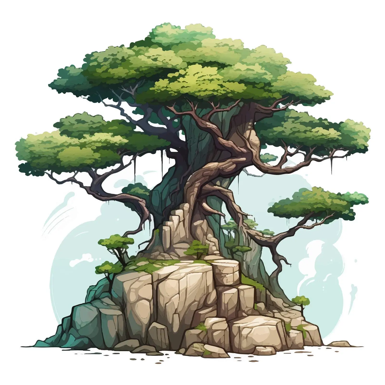 Isolated Fantasy Tree on Cliff Illustration – free fantasy tree image from Dotvec
