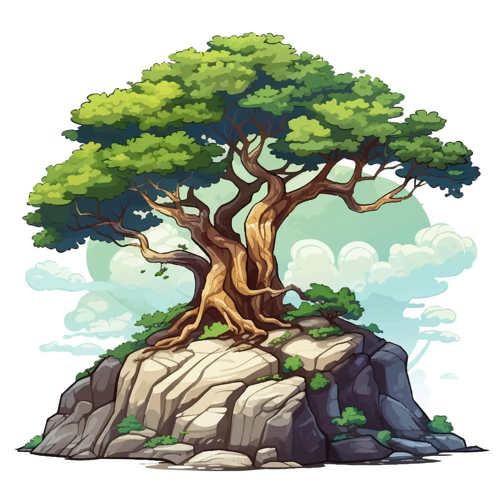 Isolated Fantasy Tree on Cliff Illustration – free modern vector art image from Dotvec