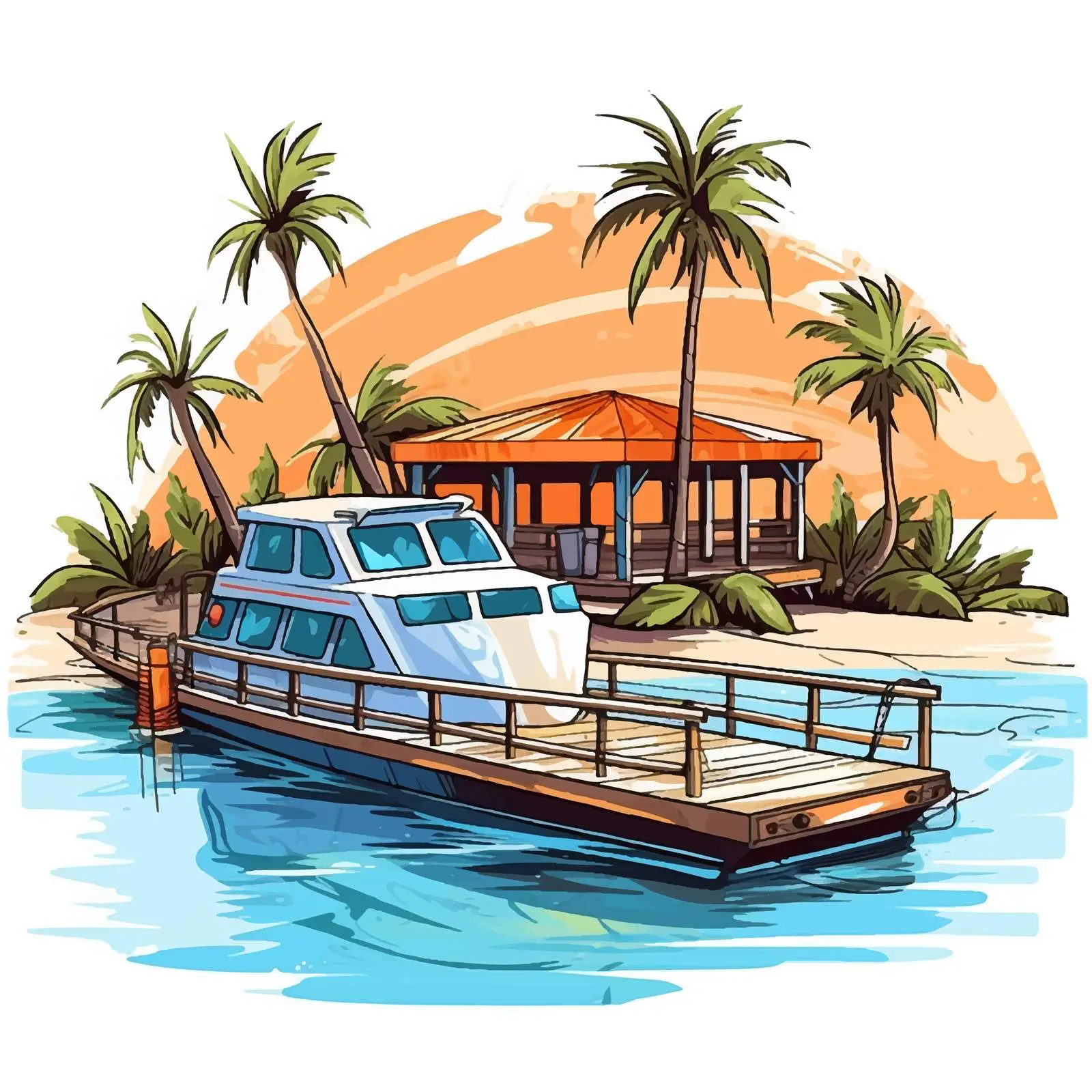 Isolated Island Pier with Motorboat Illustration — free download from Dotvec
