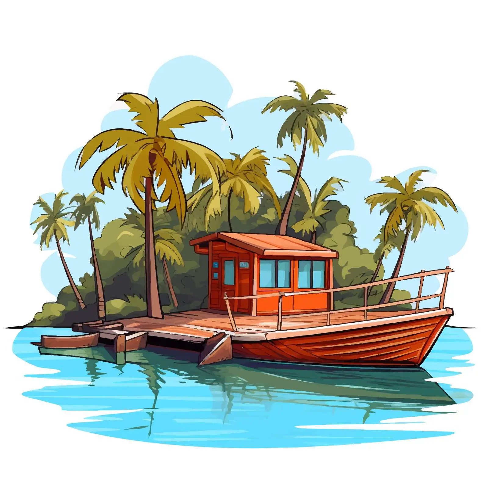 Isolated Island Pier with Motorboat Illustration — free download from Dotvec