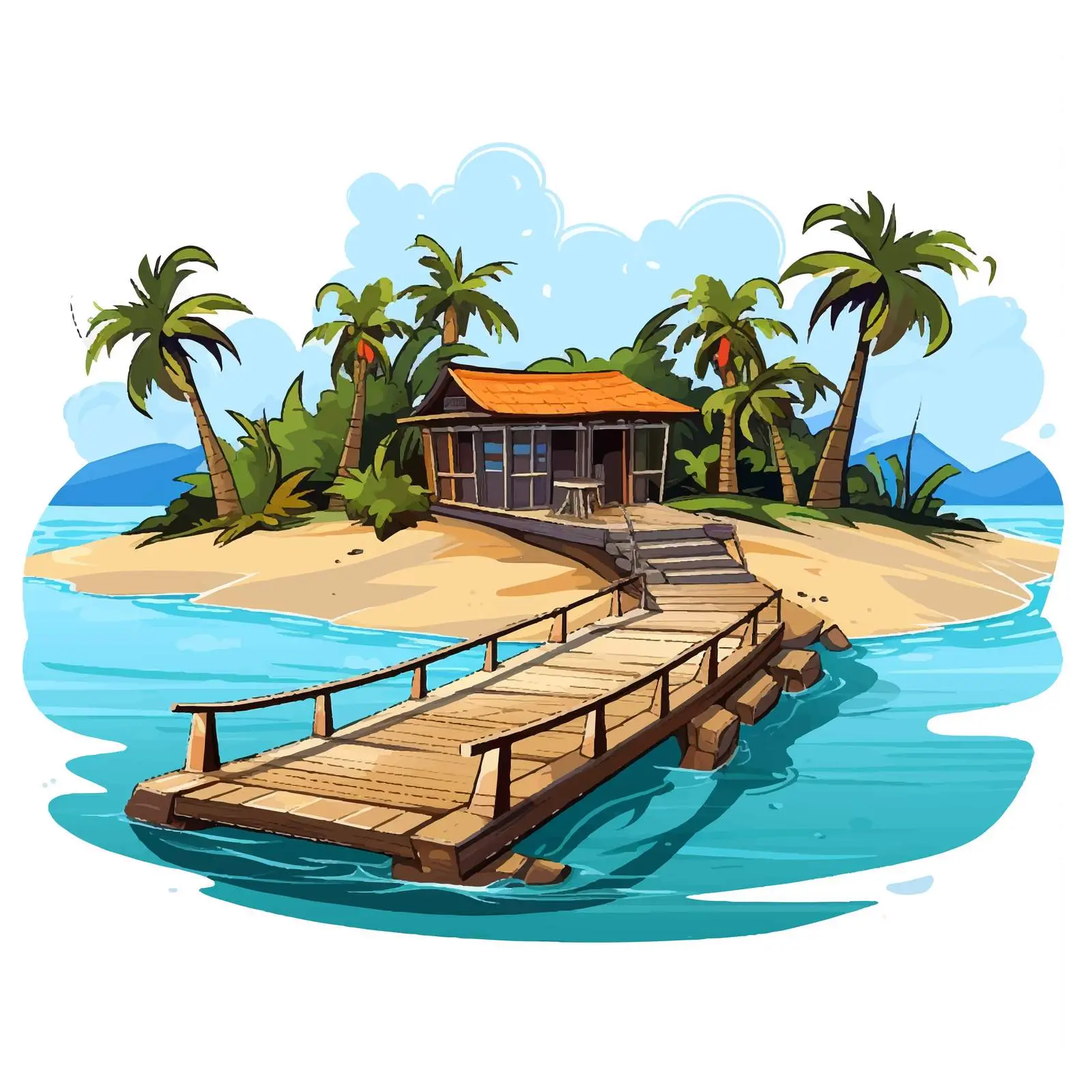 Isolated Island Pier with Motorboat Illustration — free download from Dotvec