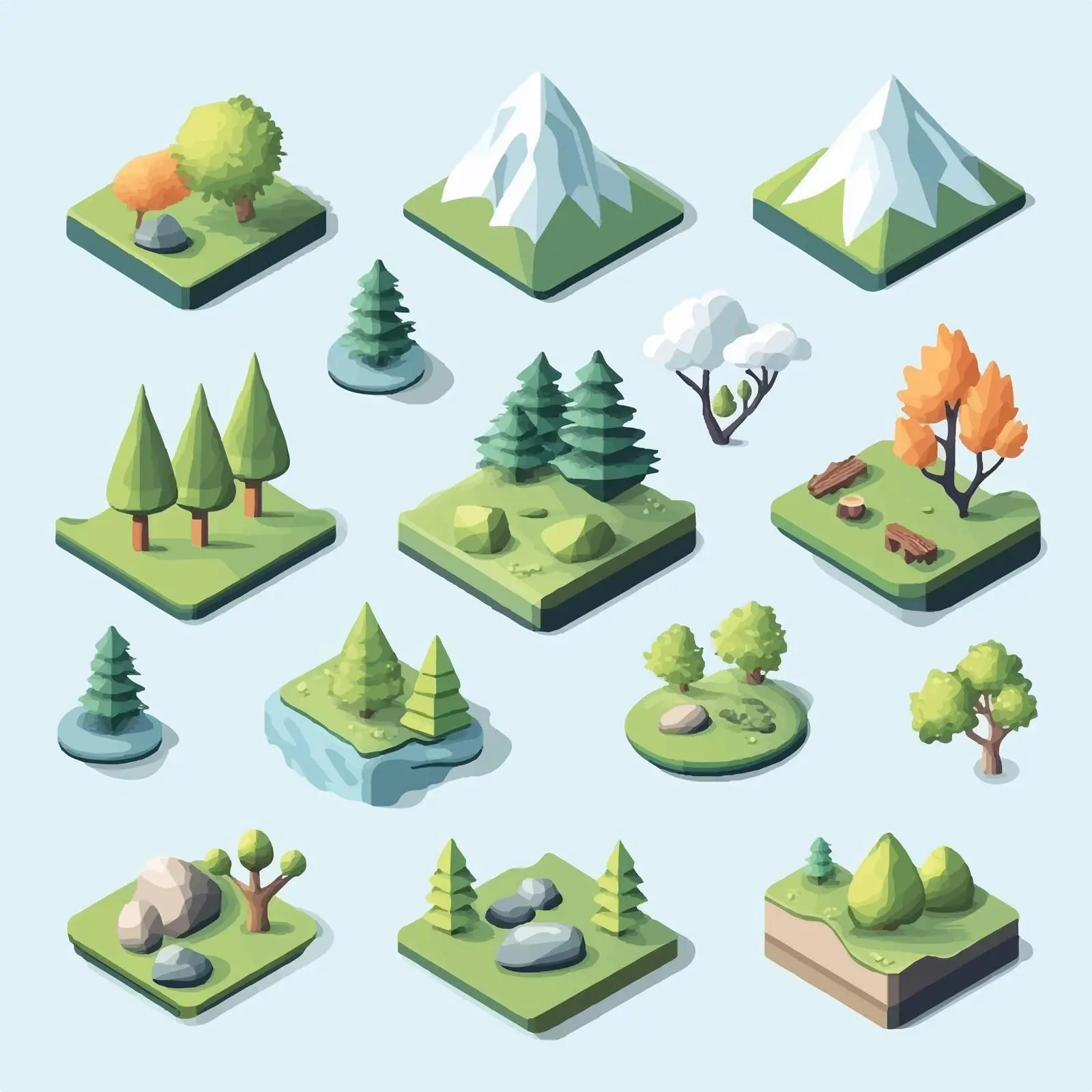 Isometric Nature Icons Vector Design Set — free download from Dotvec