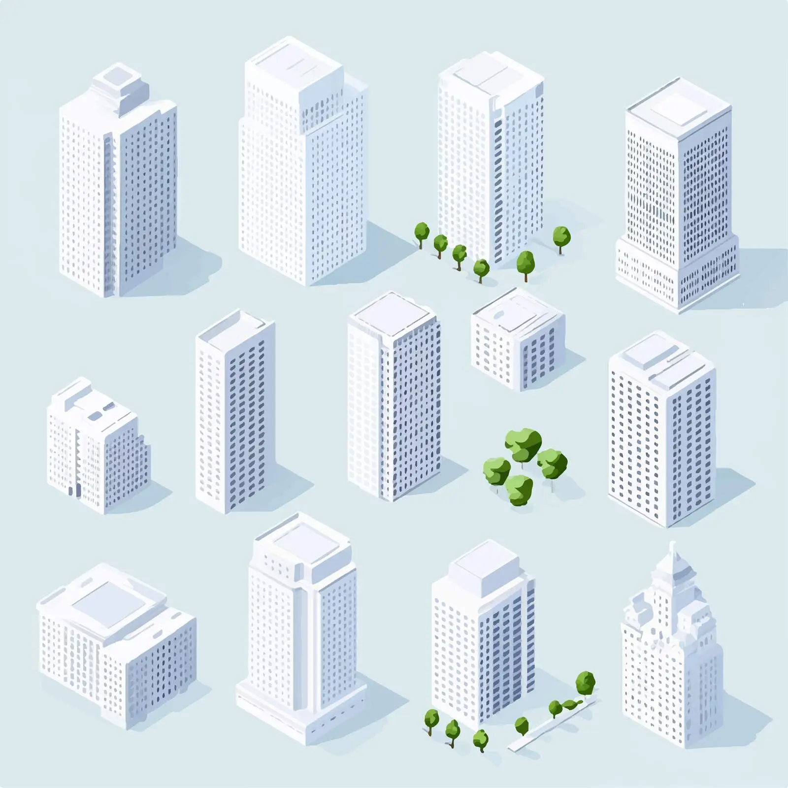 Isometric White City Buildings Vector Set — free download from Dotvec