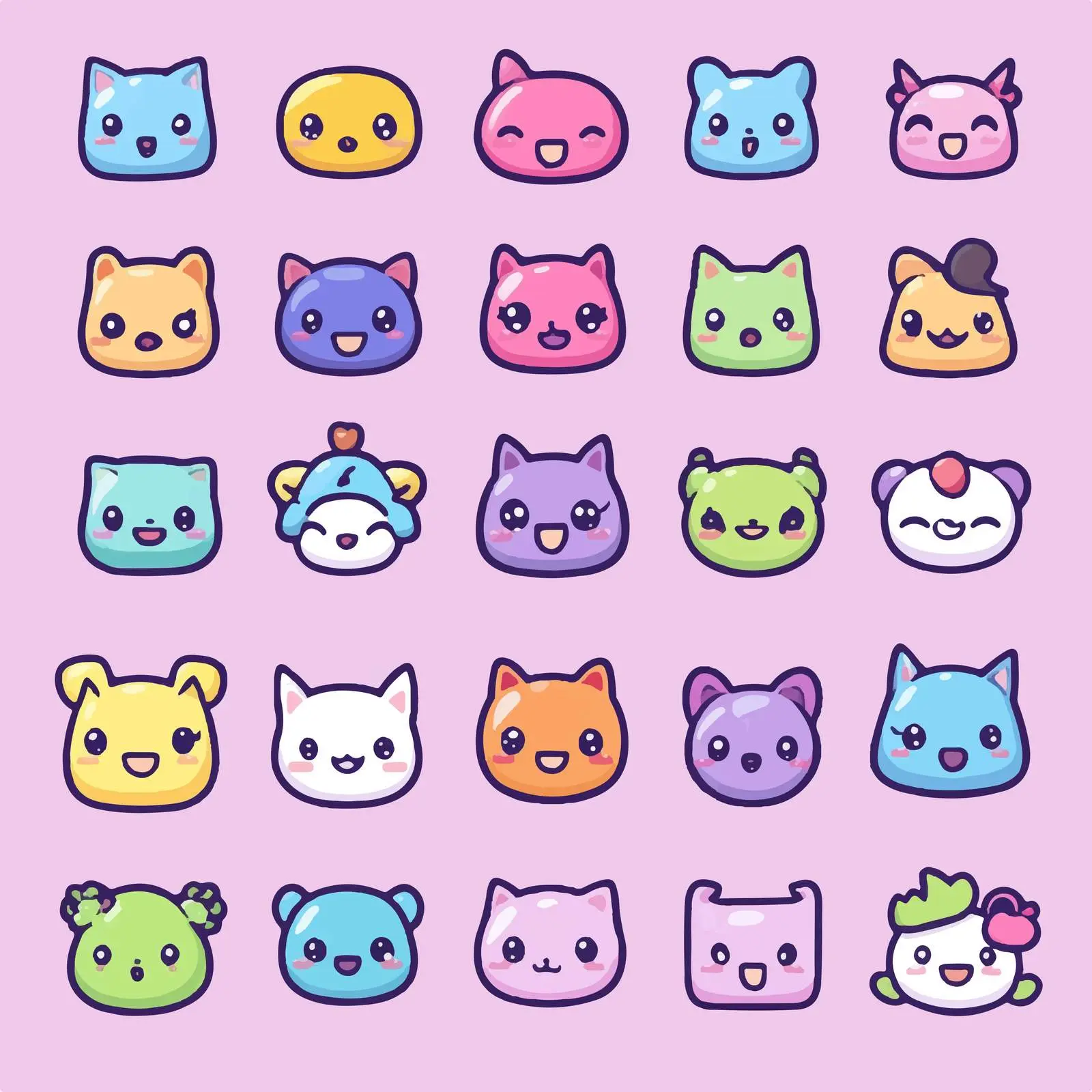 Cute Kawaii Cartoon Face Vector Icon Set — free download from Dotvec