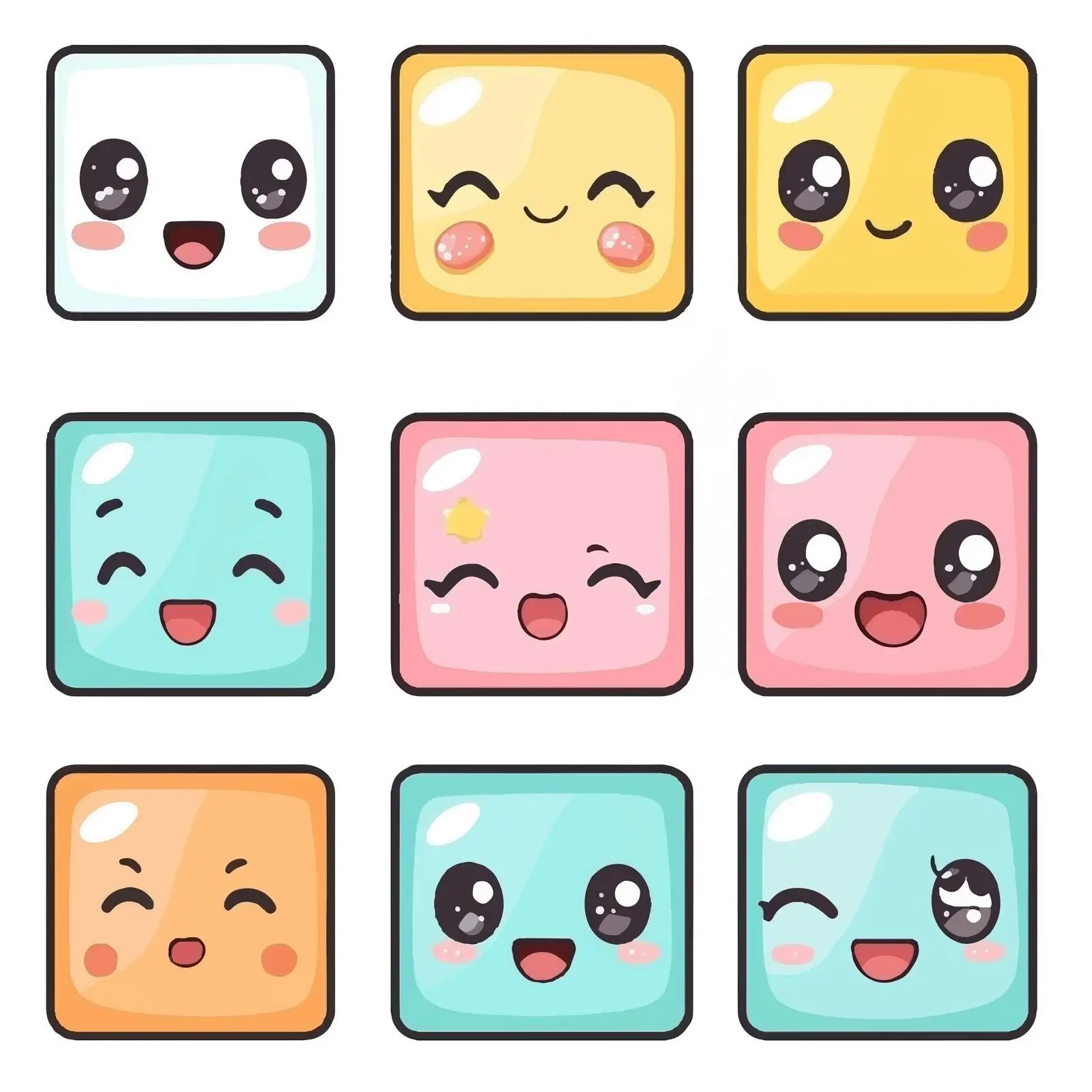 Kawaii Cartoon Face Icon Set - Vector Design — free download from Dotvec