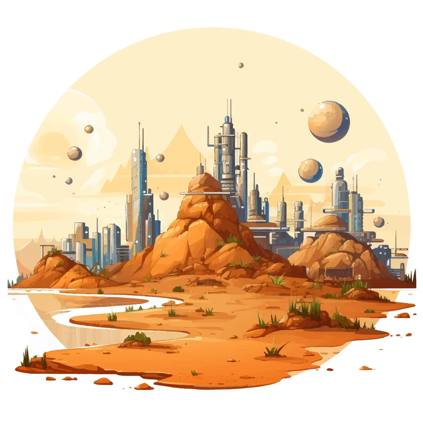 Isolated Planet Surface with Colony Buildings — free download from Dotvec