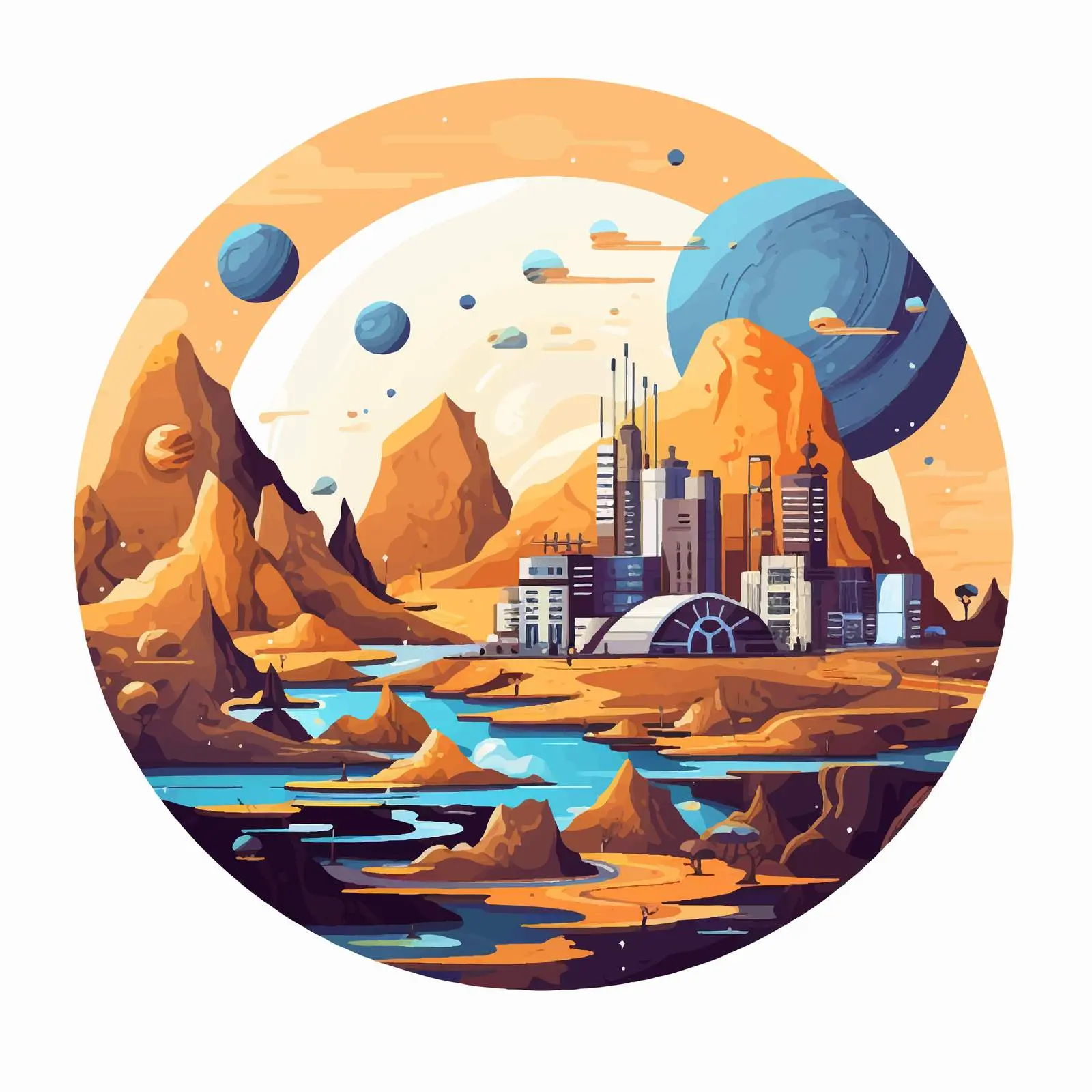 Isolated Planet Surface with Colony Buildings — free download from Dotvec