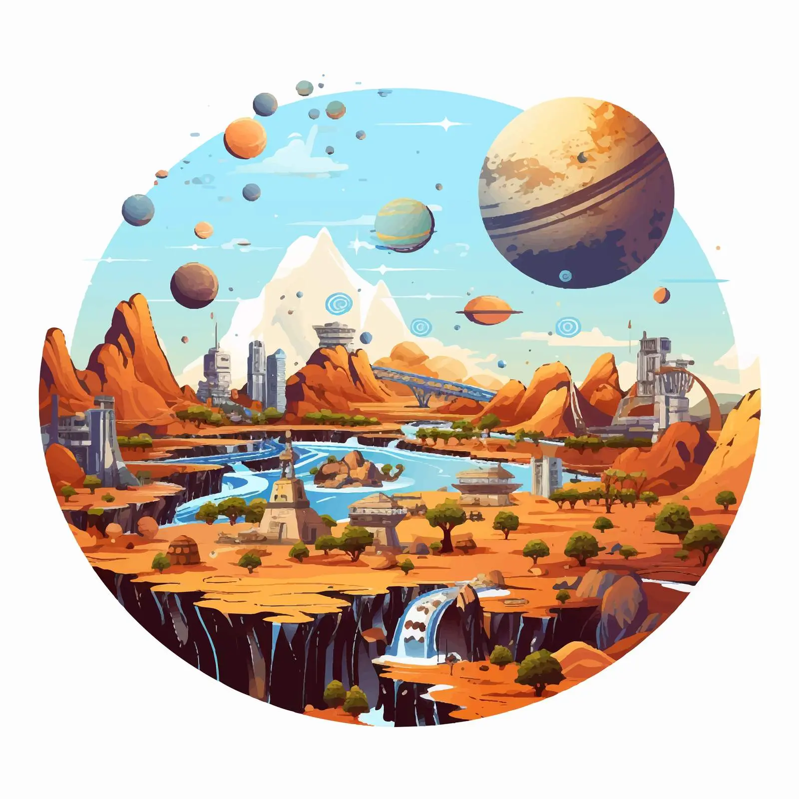 Isolated Planet Surface with Colony Buildings — free download from Dotvec