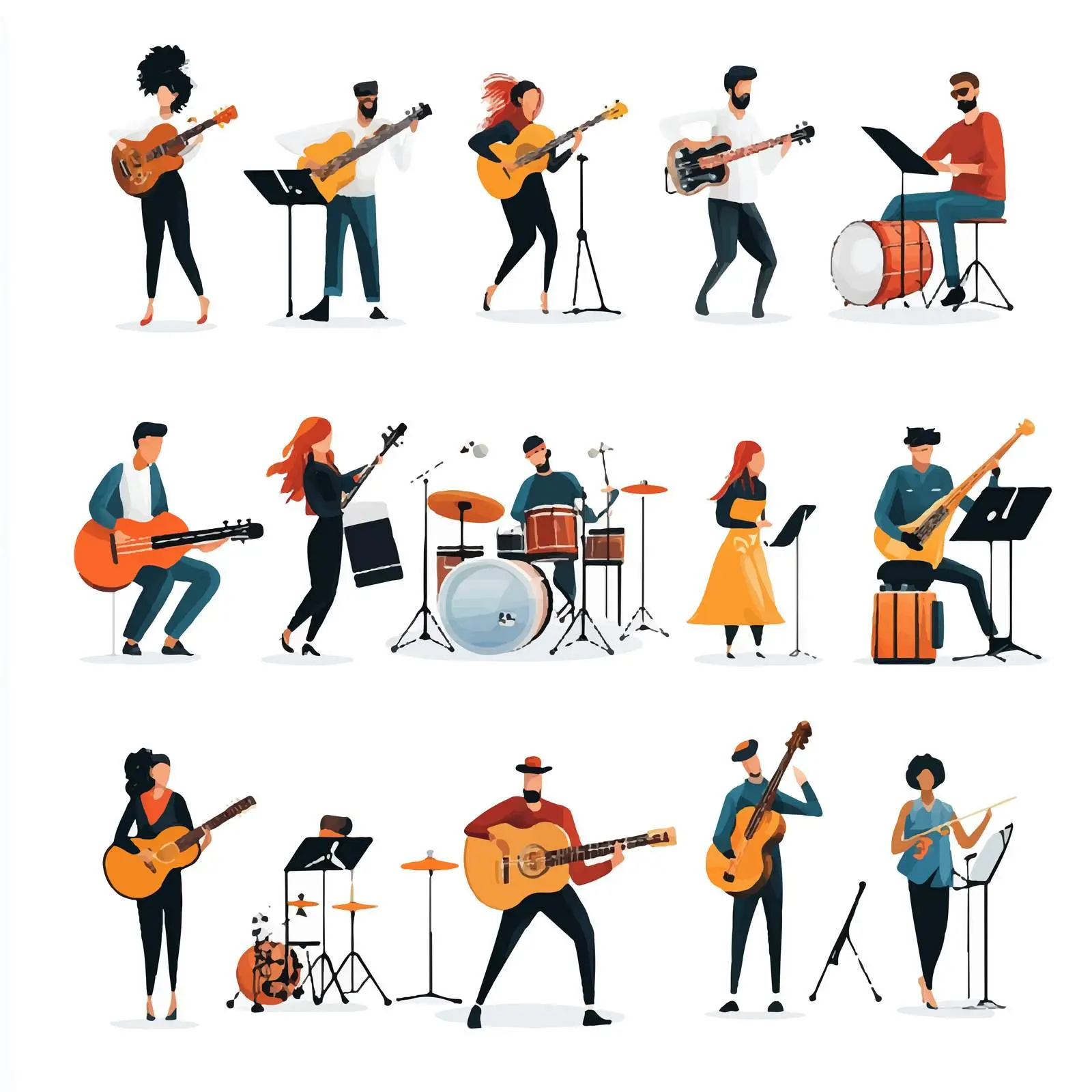 Isolated Musicians with Musical Instruments Icon Set — free download from Dotvec