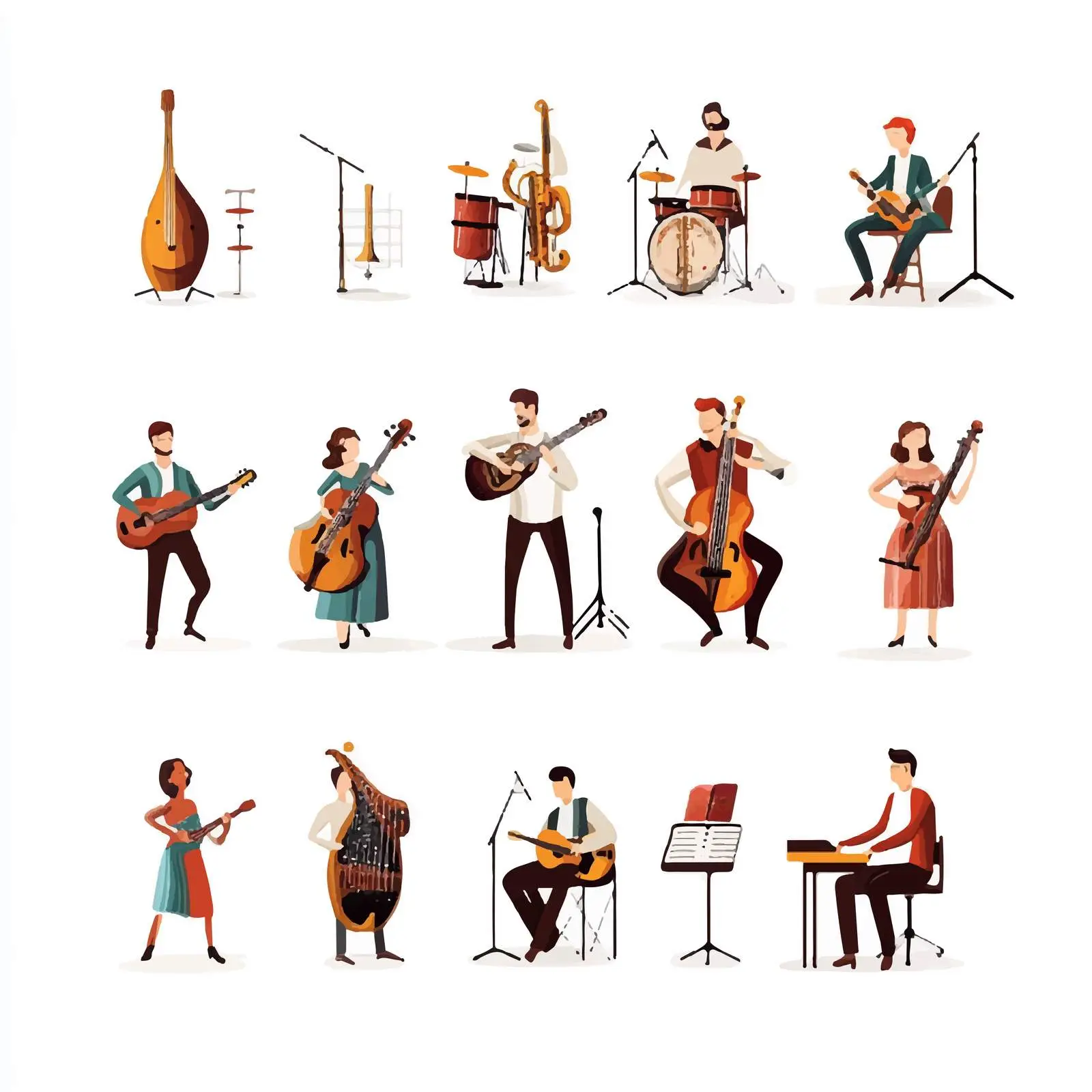 Isolated Musicians with Instruments Icon Set — free download from Dotvec