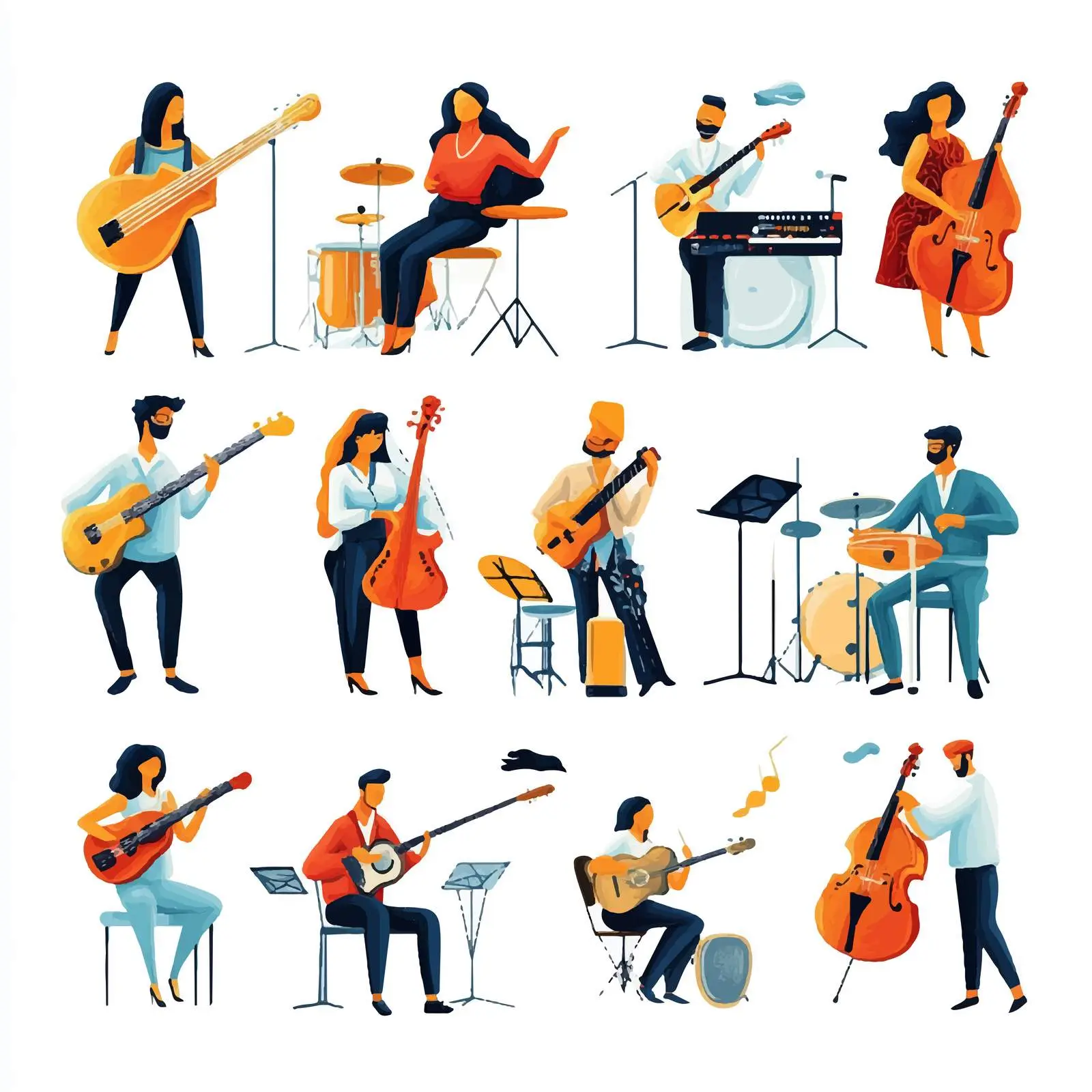 Isolated Musician Icons with Instruments Vector Set – free band members image from Dotvec