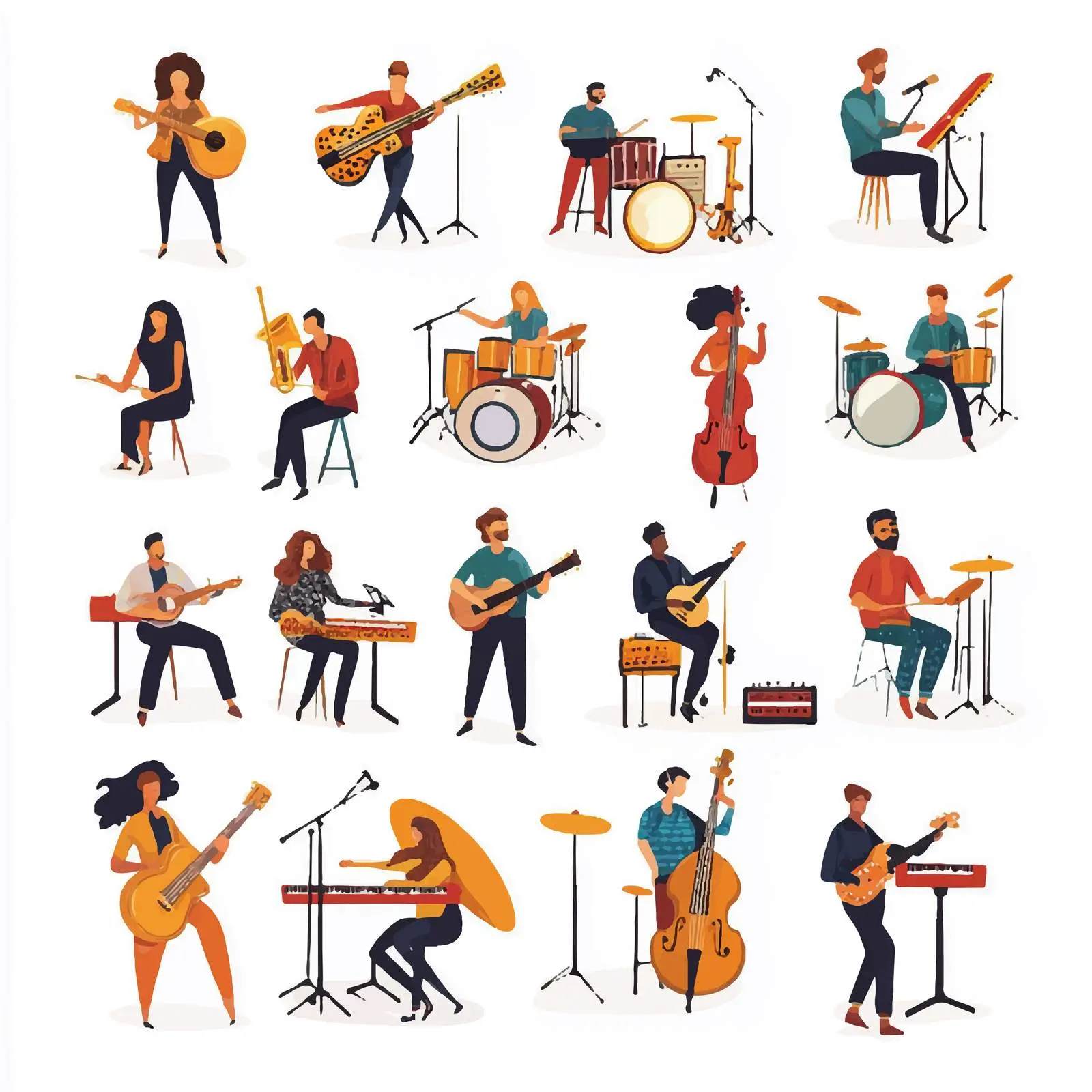 Isolated Musicians with Instruments Icon Set — free download from Dotvec